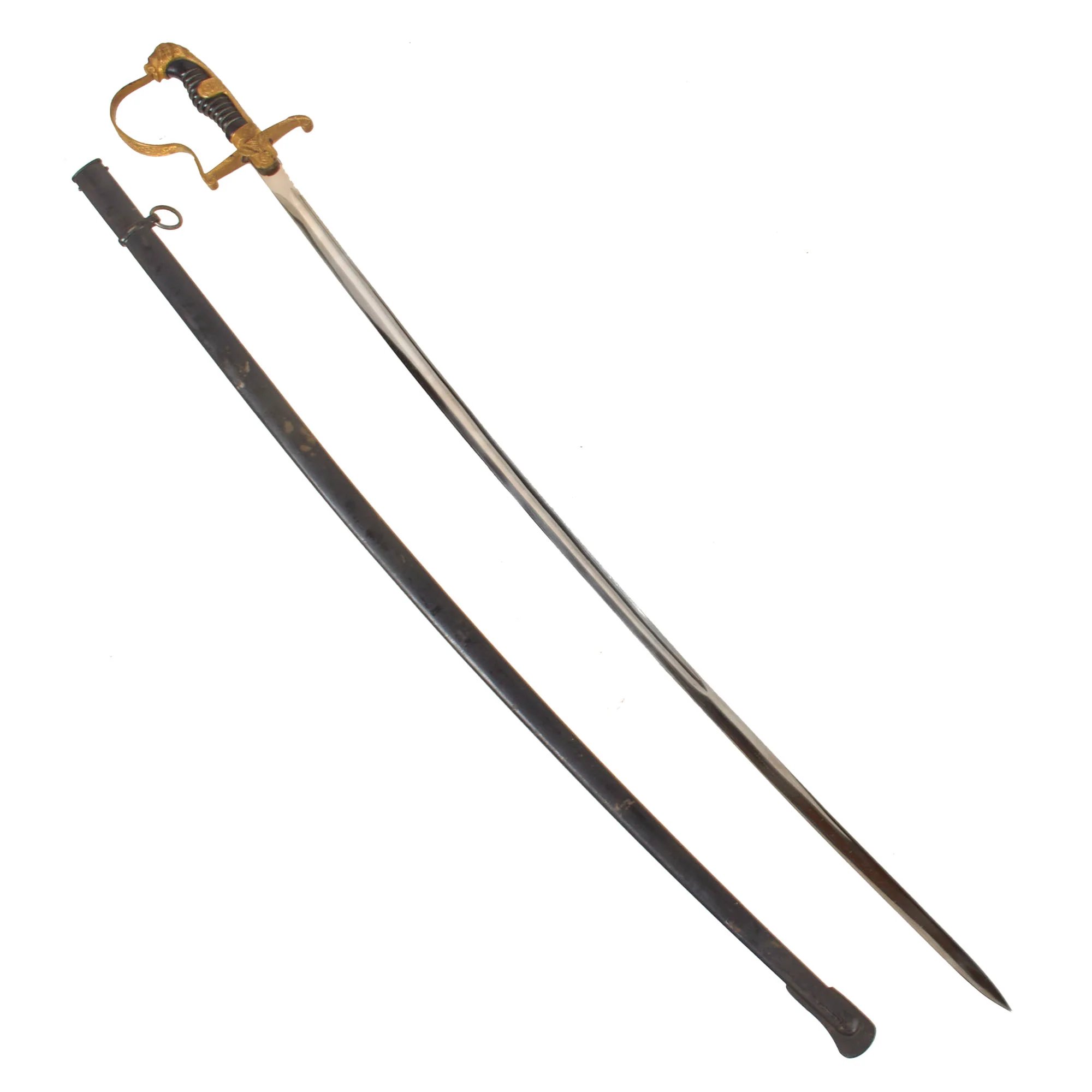 Original German WWII Army Heer Officer's Lion Head Sword by Robert Klaas of Solingen with Steel Scabbard — image 2