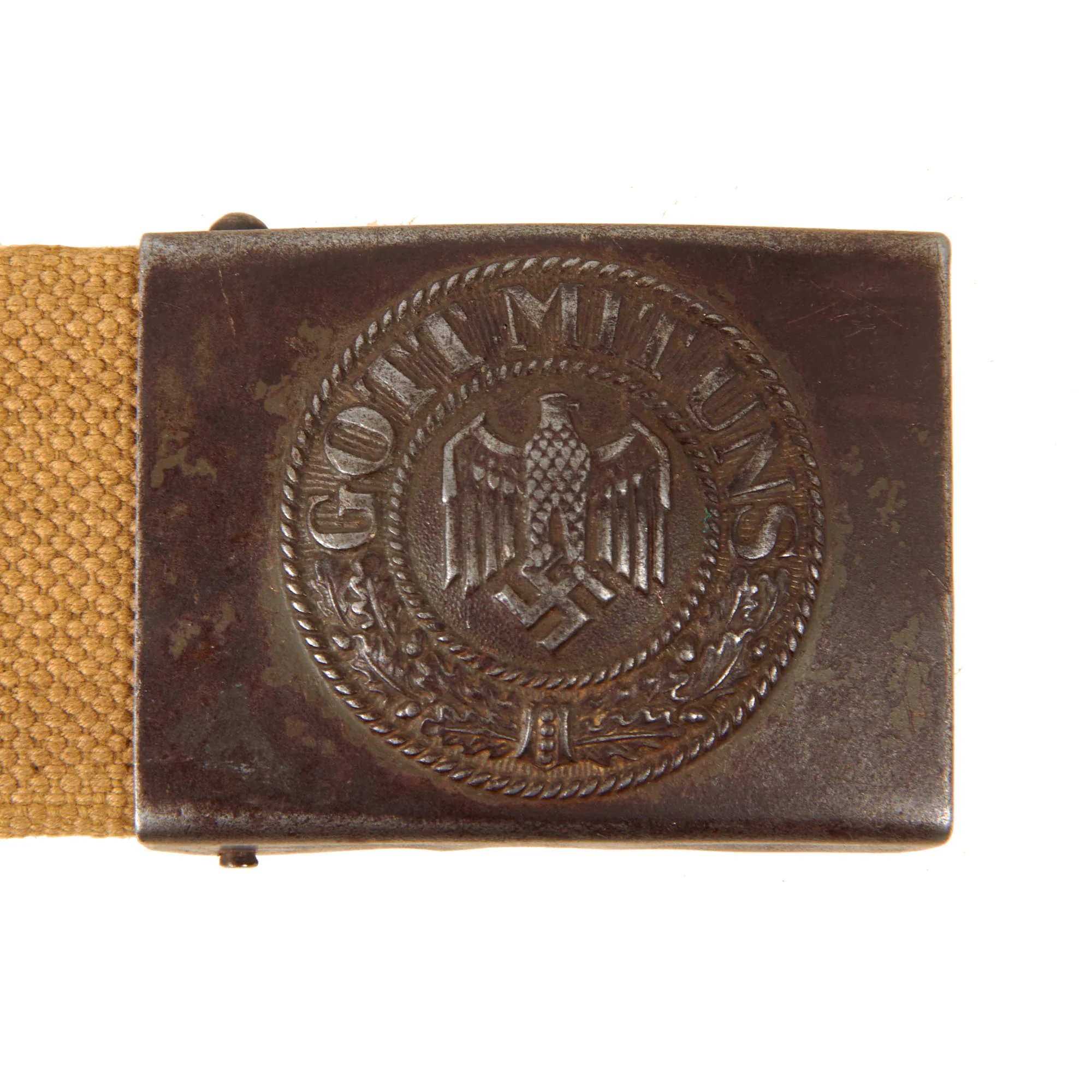 Original German WWII Rare Heer Army Tropical Afrikakorps DAK Web Belt with Steel Buckle — image 3