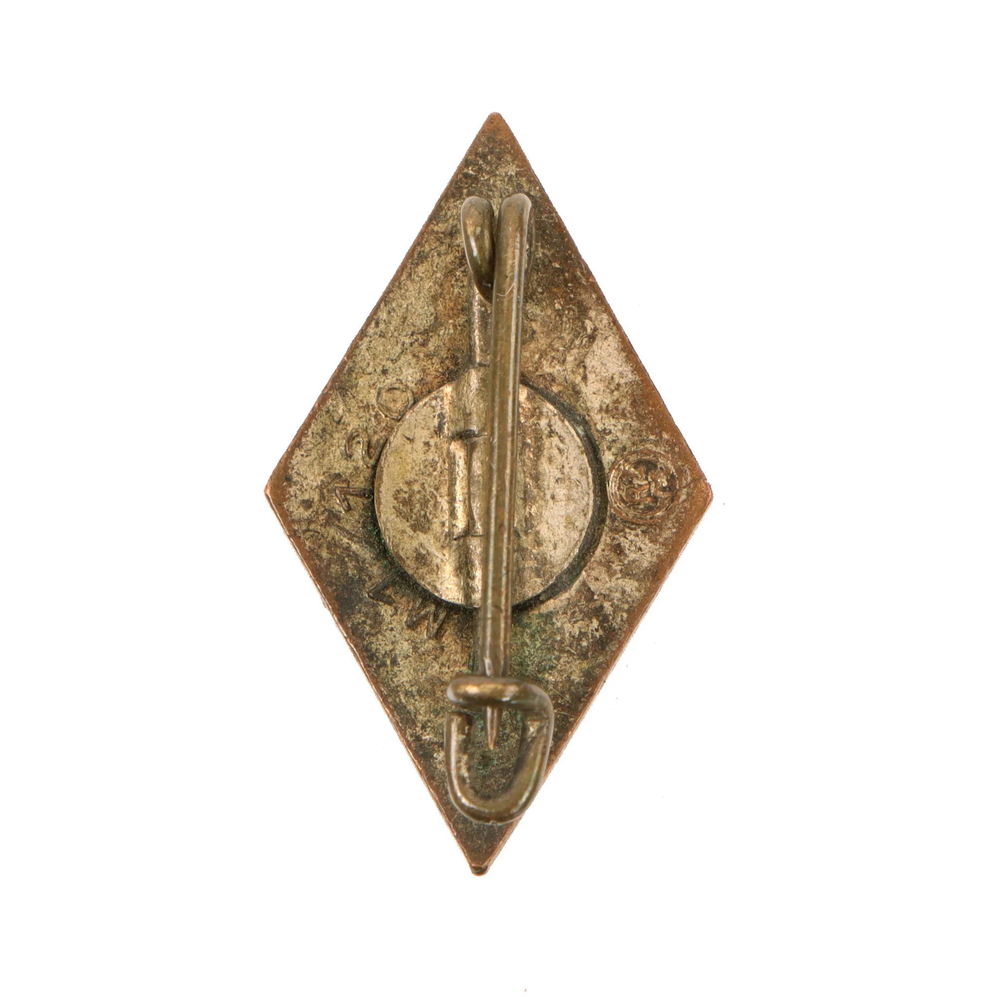 Original German WWII HJ Enamel Cap Badge Insignia by Frank & Reif of Stuttgart with HJ Stamp Card - RZM M1/102 — image 3