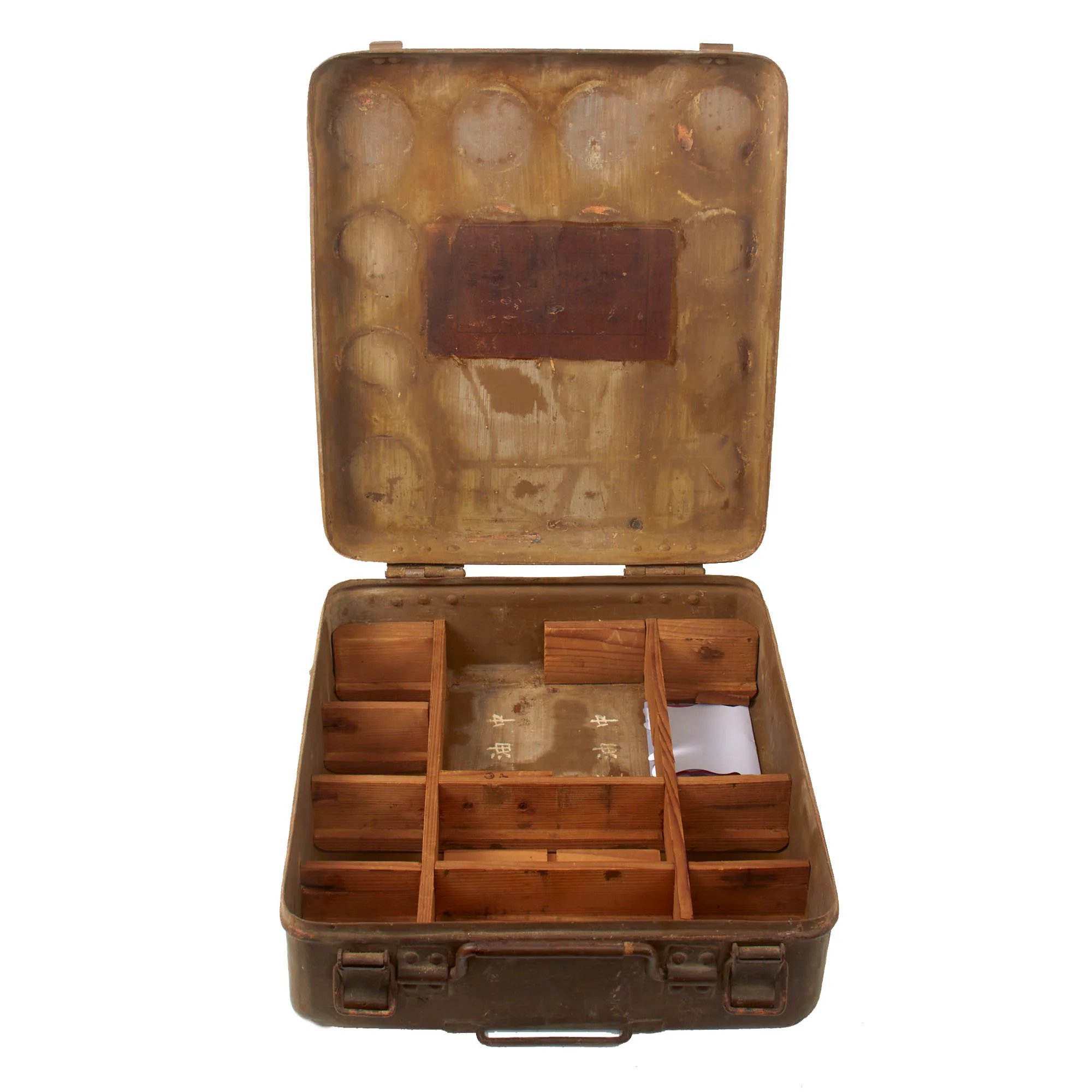 Original Japanese WWII Army Tank Automatic Transmission Fluid Box with Internal Wooden Dividers — image 7
