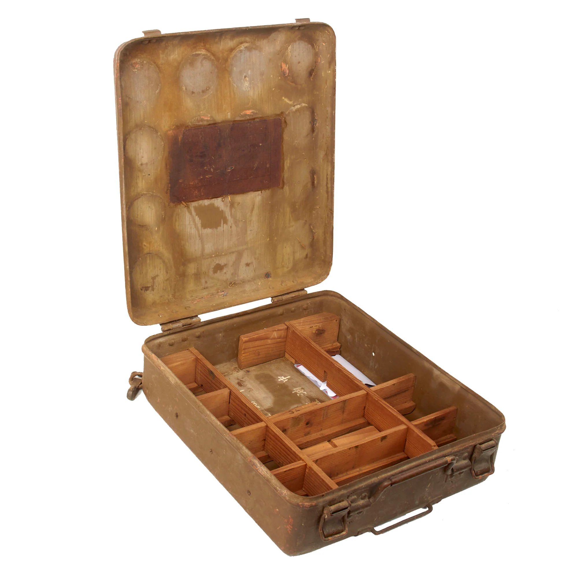 Original Japanese WWII Army Tank Automatic Transmission Fluid Box with Internal Wooden Dividers — image 8