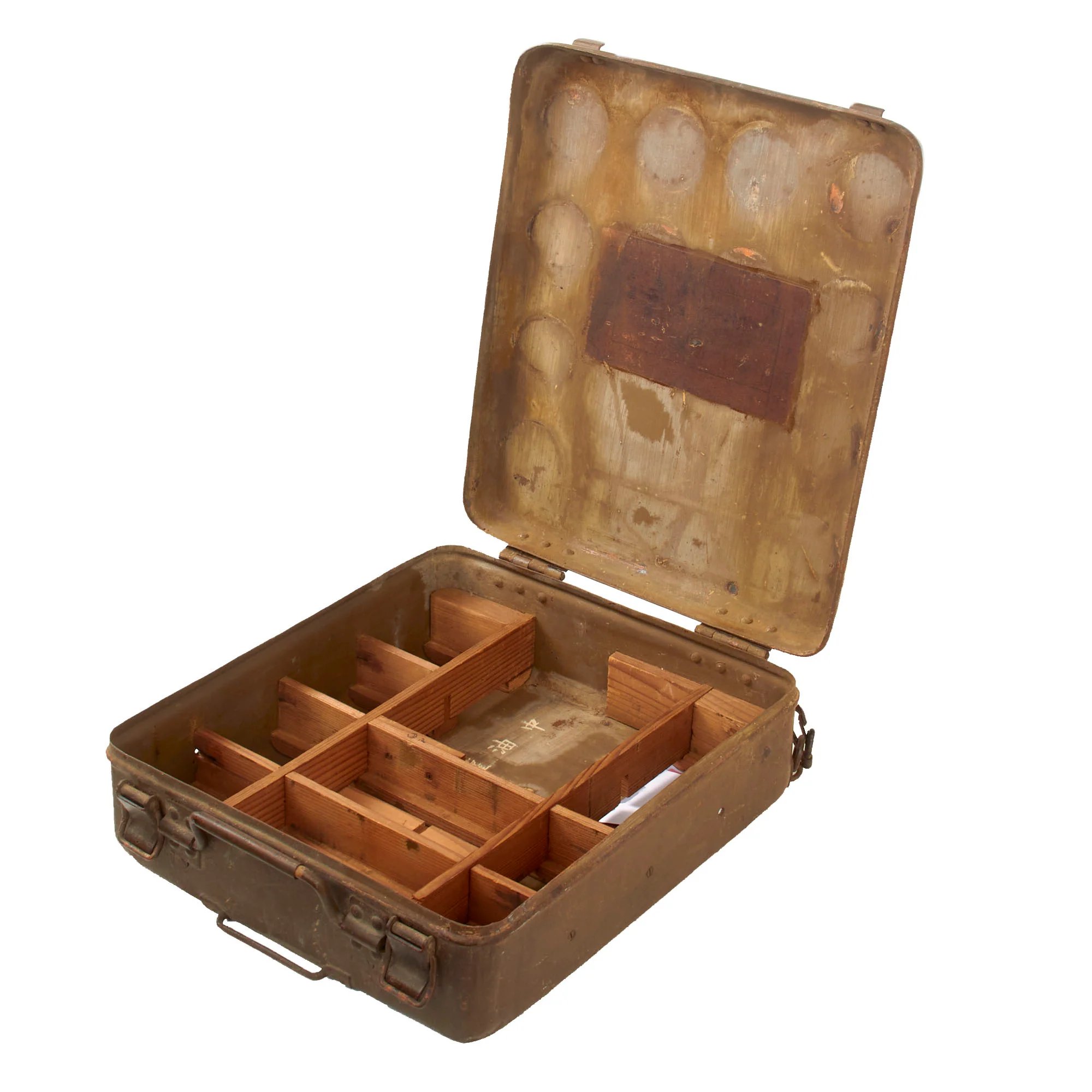 Original Japanese WWII Army Tank Automatic Transmission Fluid Box with Internal Wooden Dividers — image 9