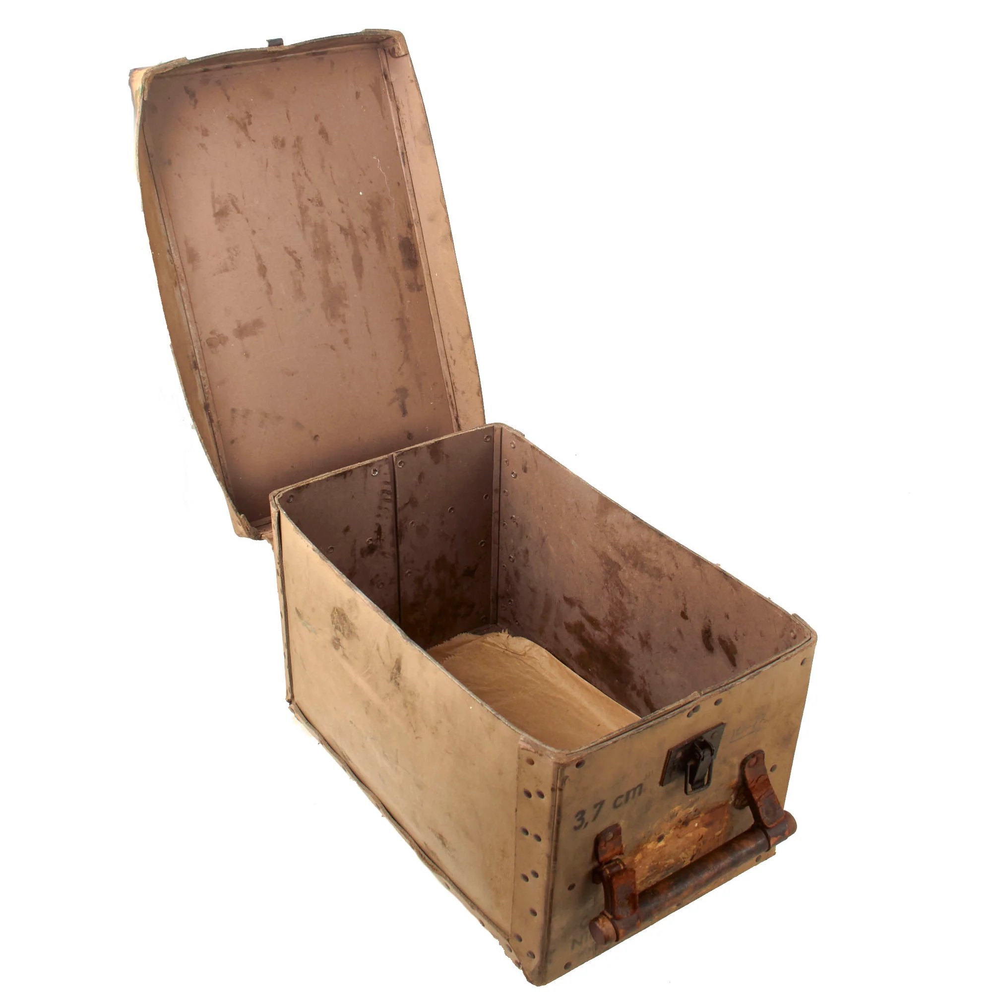 Original German WWII Soviet-Captured Luftwaffe Air Force 'Ersatz' 3.7cm Flak 43 Cartridge Pressed Paper Ammunition Box by Görlitzer Koffer- & Lederwarenfabrik Neuhaus KG — image 10