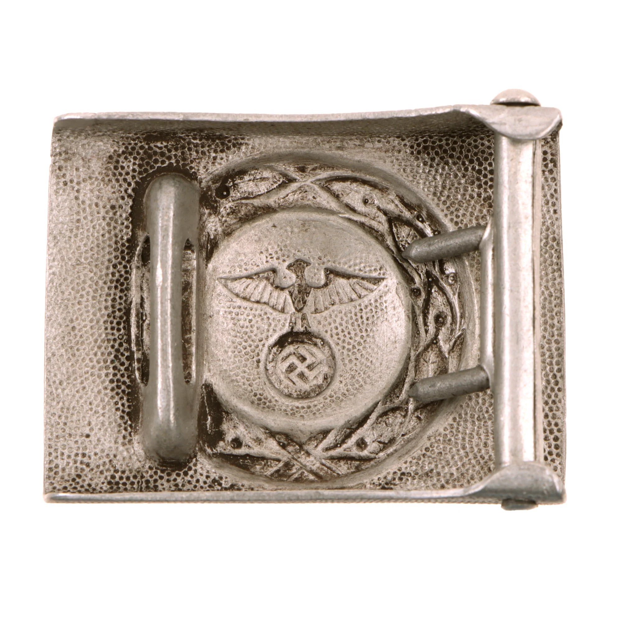 Original German WWII RLB Air Raid Protection Pebbled Aluminum EM/NCO Belt Buckle - Reichs Luftschutz Bund — image 2