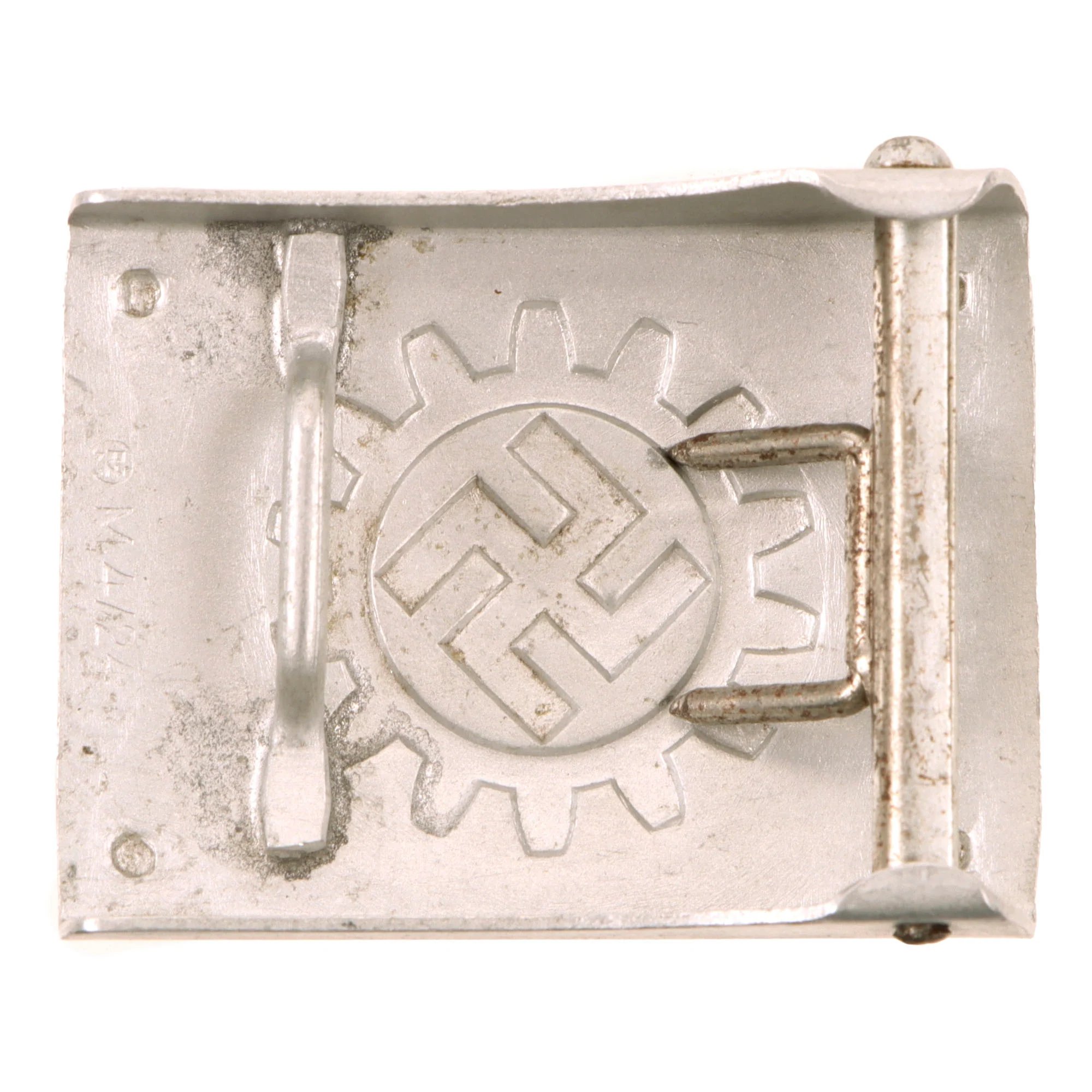 Original German WWII DAF Aluminum Belt Buckle by Friedrich Linden of Lüdenscheid - M4/24 — image 2
