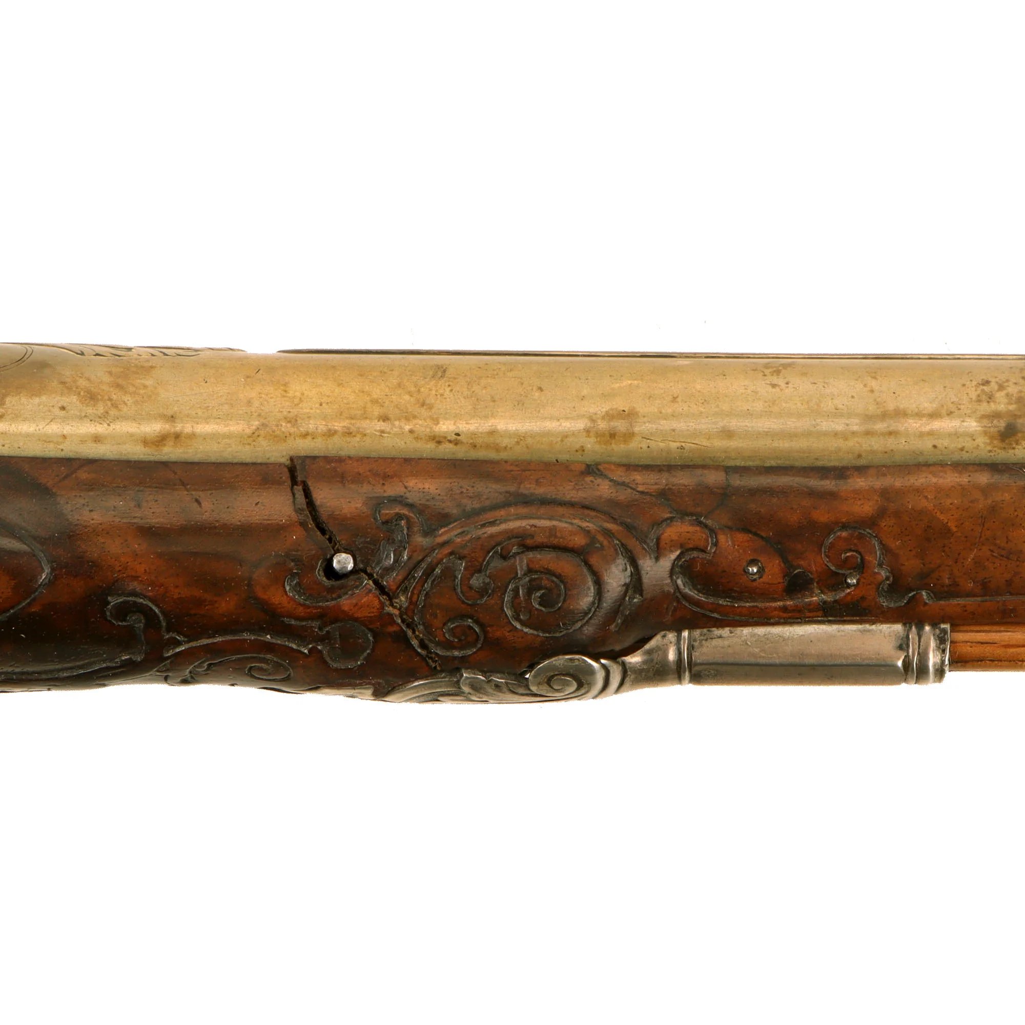 Original 1730s Silesian Polish Prussian Noble Gurowski Family Matched Pair of 22-Bore Flintlock Holster Pistols with Silver Mounts and Brass Barrels — image 20