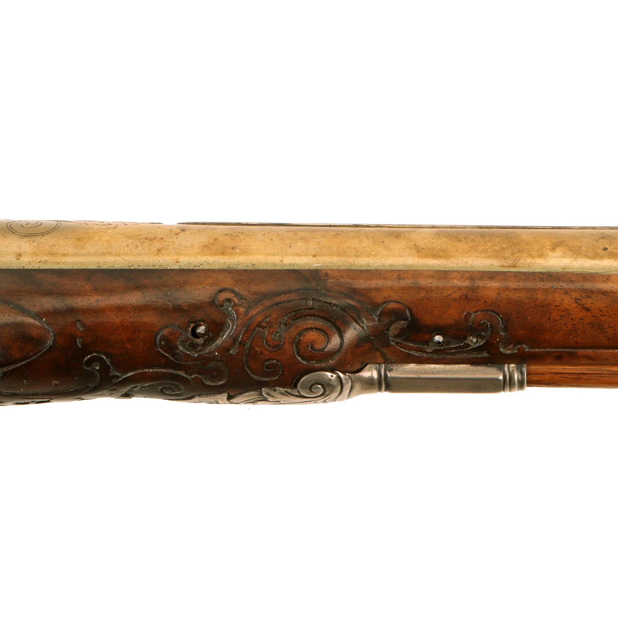 Original 1730s Silesian Polish Prussian Noble Gurowski Family Matched Pair of 22-Bore Flintlock Holster Pistols with Silver Mounts and Brass Barrels — image 28