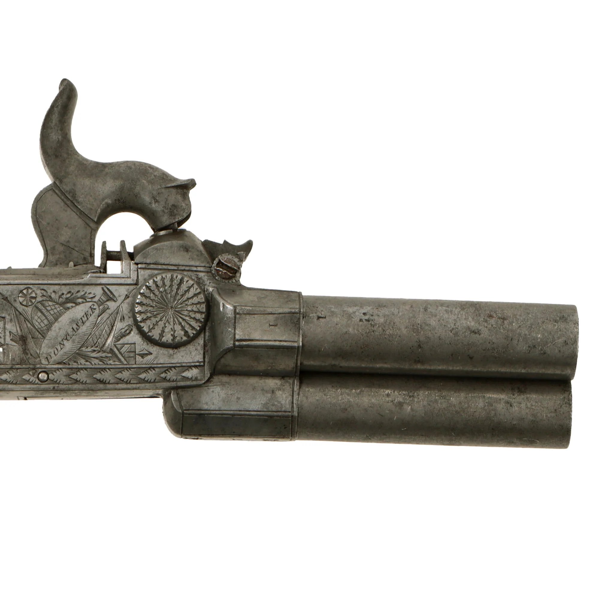 Original British Triple Barrel Percussion Converted Boxlock Tap Action Pistol by Thomas Cartmell of Doncaster - circa 1820 — image 12