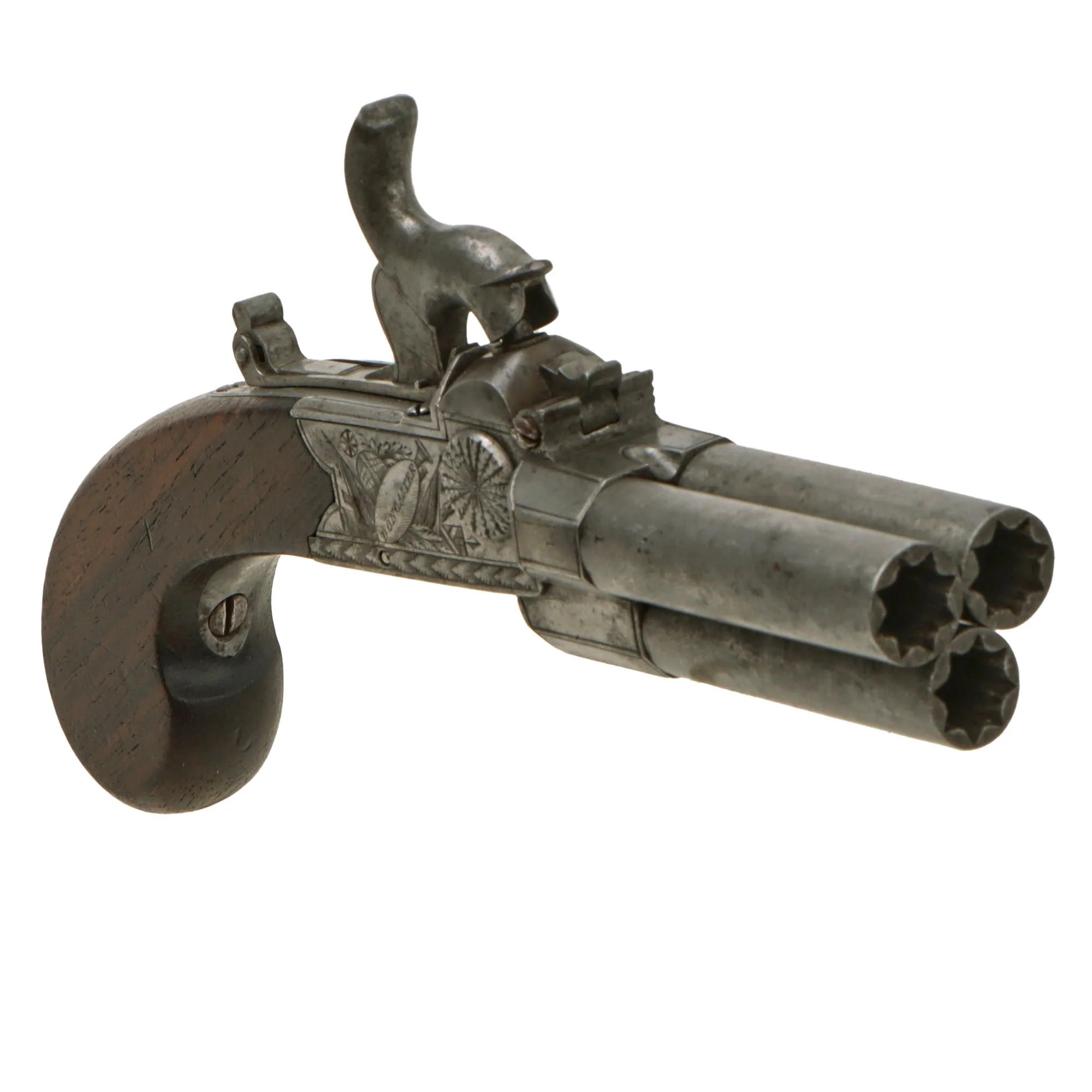 Original British Triple Barrel Percussion Converted Boxlock Tap Action Pistol by Thomas Cartmell of Doncaster - circa 1820 — image 2