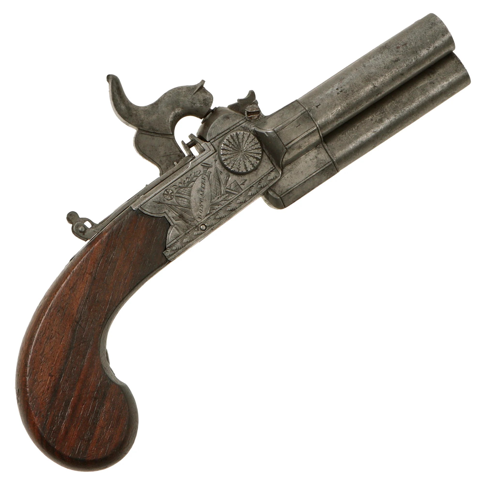 Original British Triple Barrel Percussion Converted Boxlock Tap Action Pistol by Thomas Cartmell of Doncaster - circa 1820 — image 3