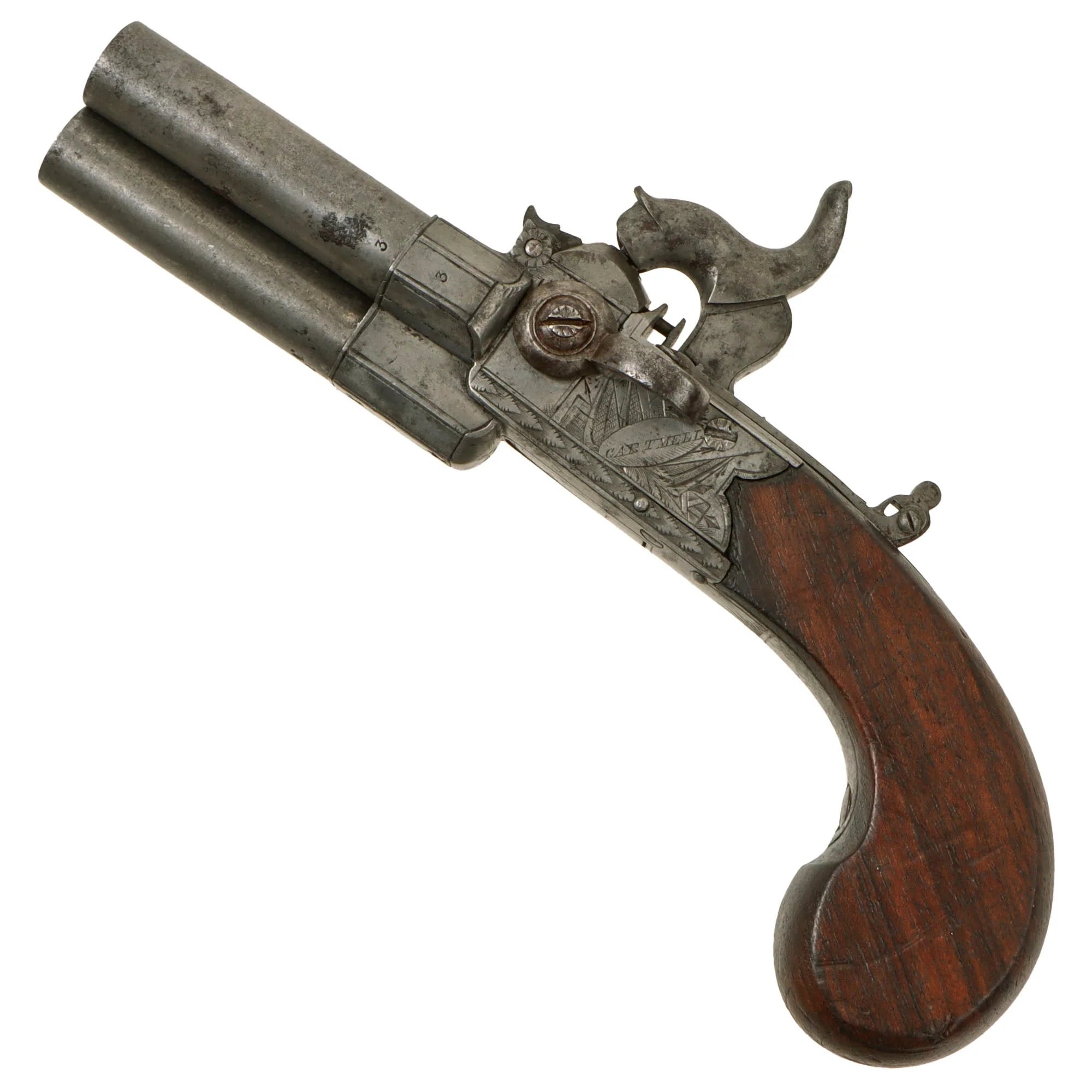 Original British Triple Barrel Percussion Converted Boxlock Tap Action Pistol by Thomas Cartmell of Doncaster - circa 1820 — image 4