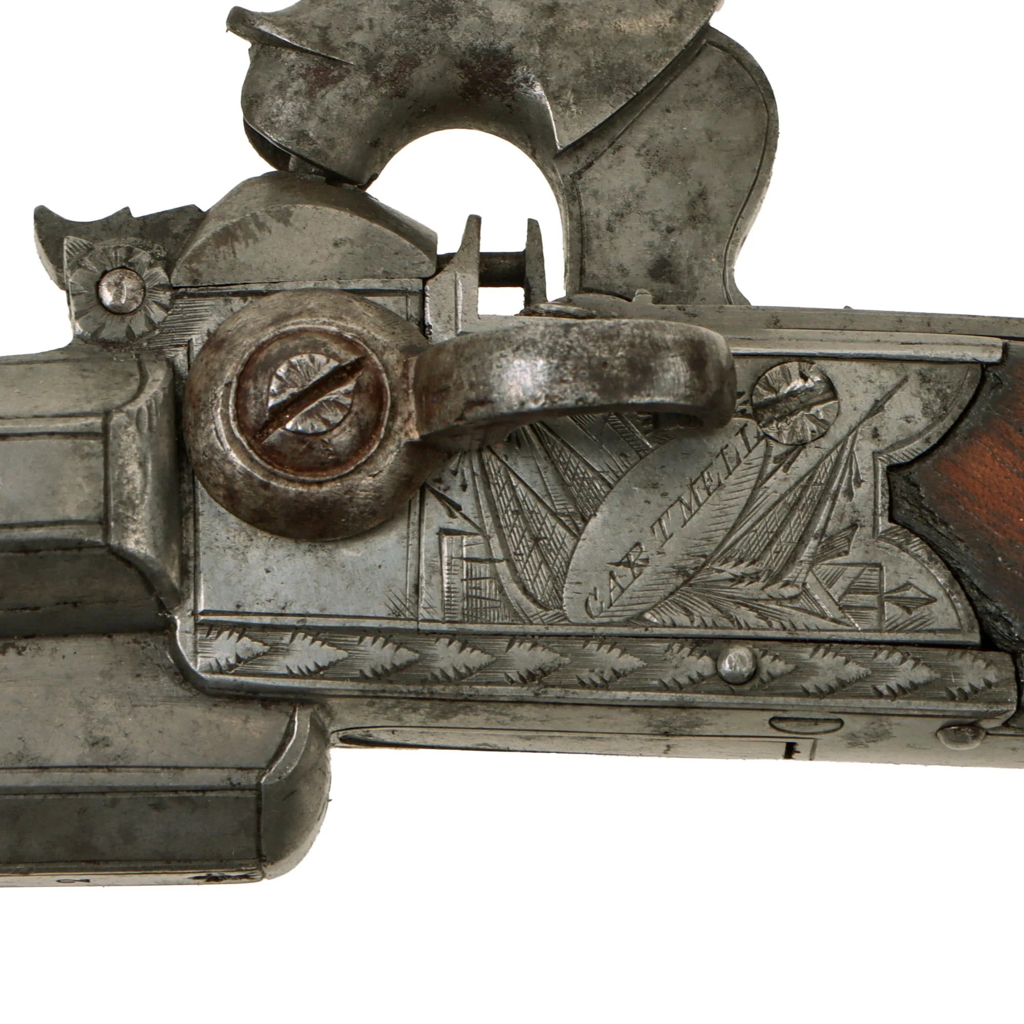 Original British Triple Barrel Percussion Converted Boxlock Tap Action Pistol by Thomas Cartmell of Doncaster - circa 1820 — image 6