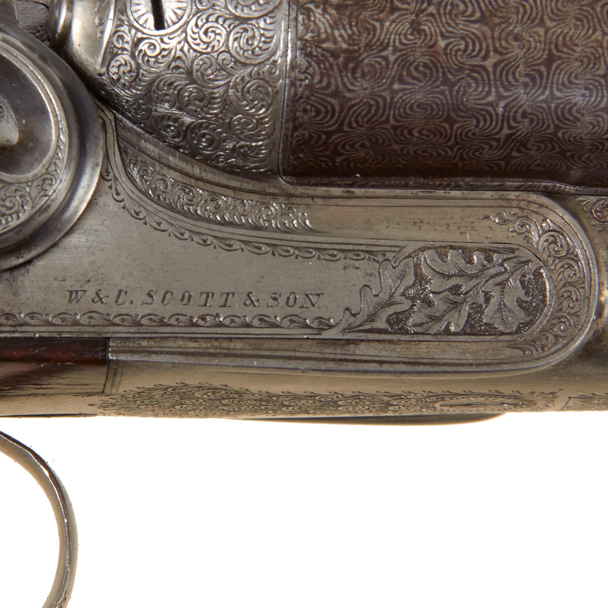 Original British 12 Bore Double Damascus Barrel Hammer Shotgun by W. & C. Scott & Son with Figured Walnut Stock Serial 47072 - Circa 1890 — image 13