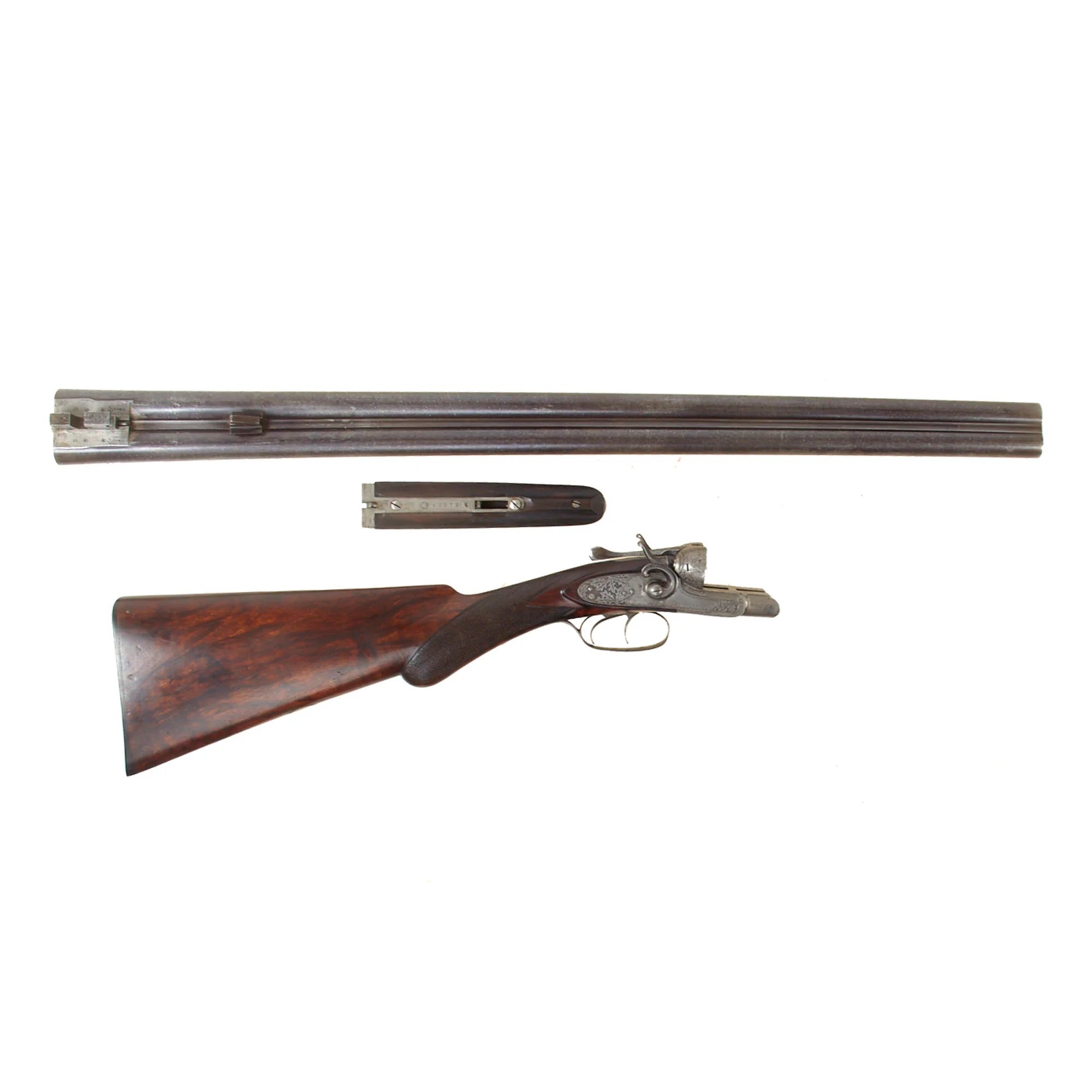 Original British 12 Bore Double Damascus Barrel Hammer Shotgun by W. & C. Scott & Son with Figured Walnut Stock Serial 47072 - Circa 1890 — image 17