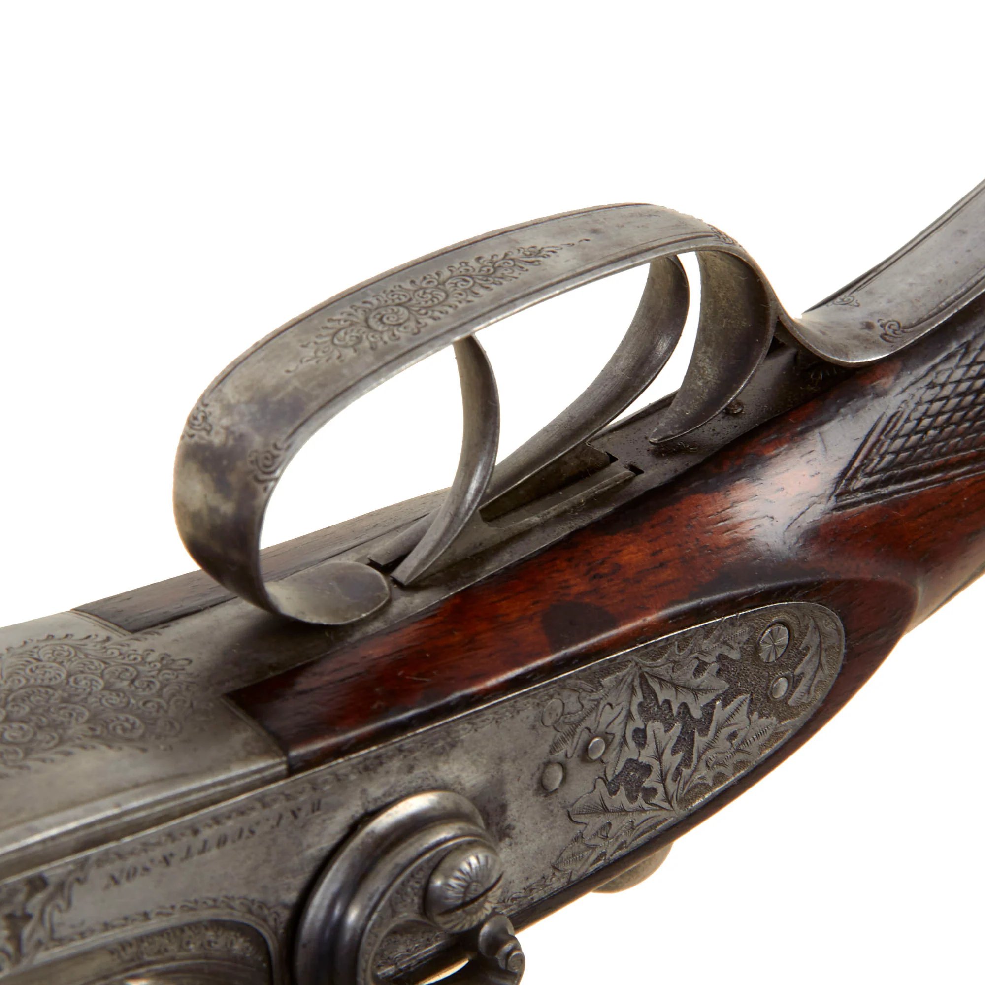 Original British 12 Bore Double Damascus Barrel Hammer Shotgun by W. & C. Scott & Son with Figured Walnut Stock Serial 47072 - Circa 1890 — image 29