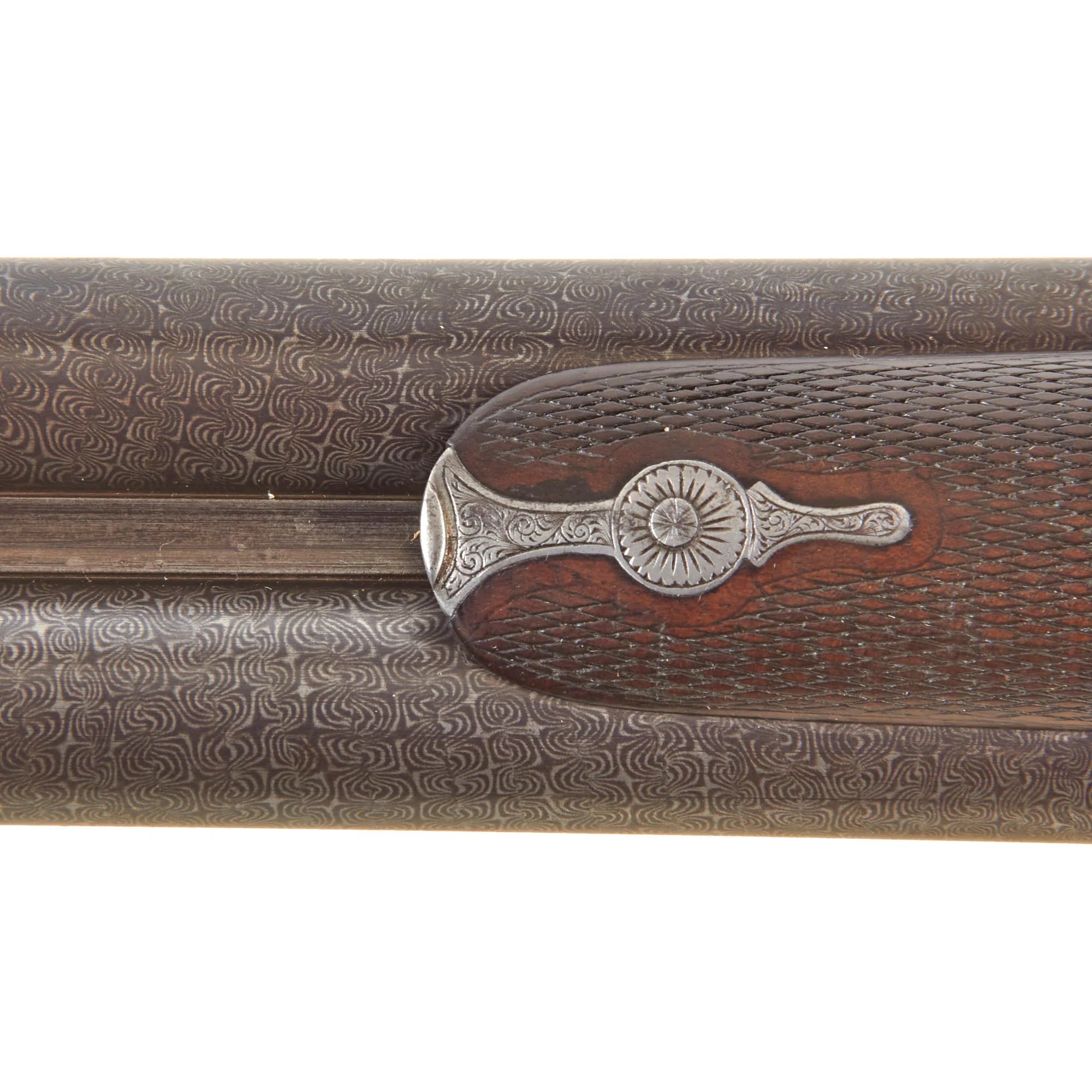 Original British 12 Bore Double Damascus Barrel Hammer Shotgun by W. & C. Scott & Son with Figured Walnut Stock Serial 47072 - Circa 1890 — image 31