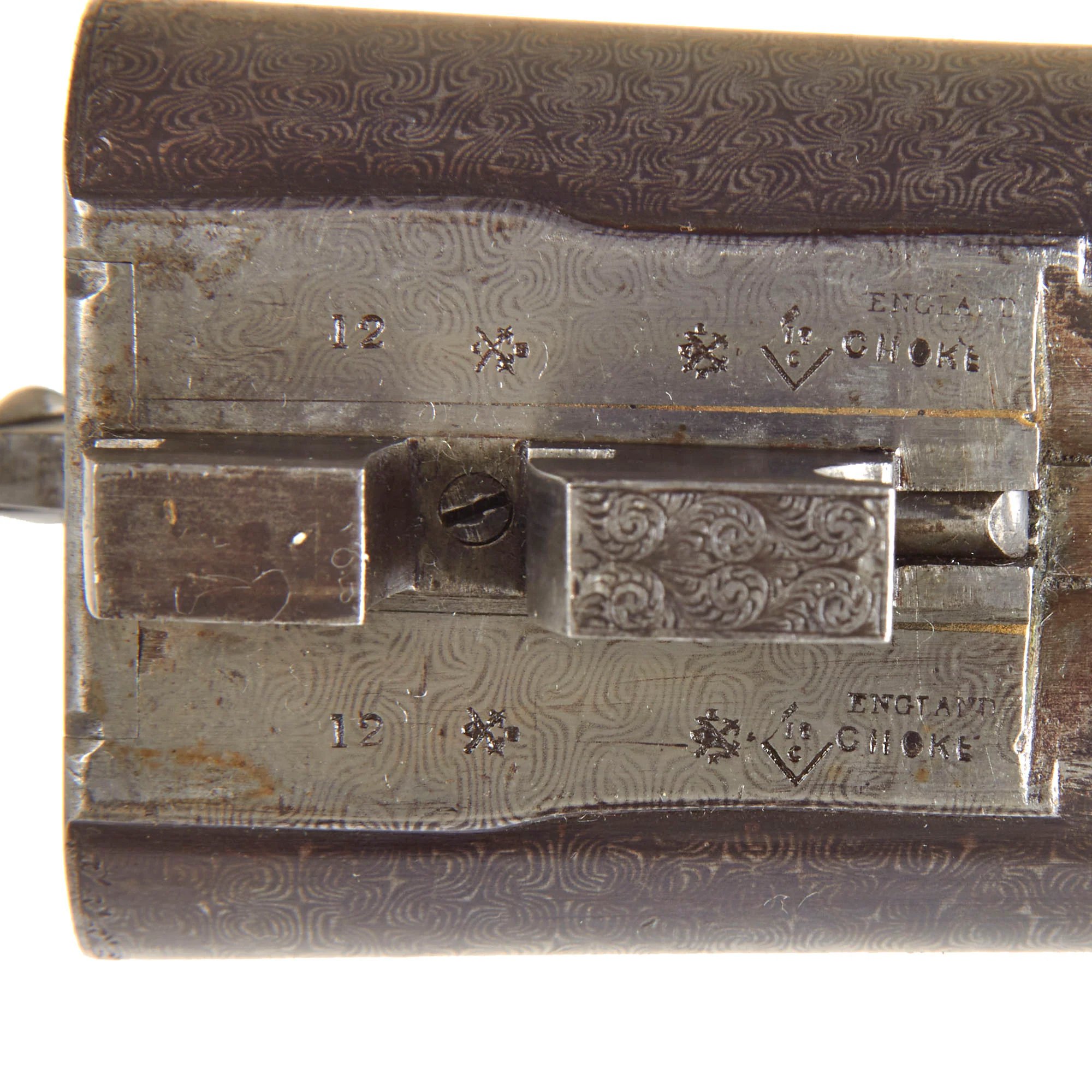 Original British 12 Bore Double Damascus Barrel Hammer Shotgun by W. & C. Scott & Son with Figured Walnut Stock Serial 47072 - Circa 1890 — image 35