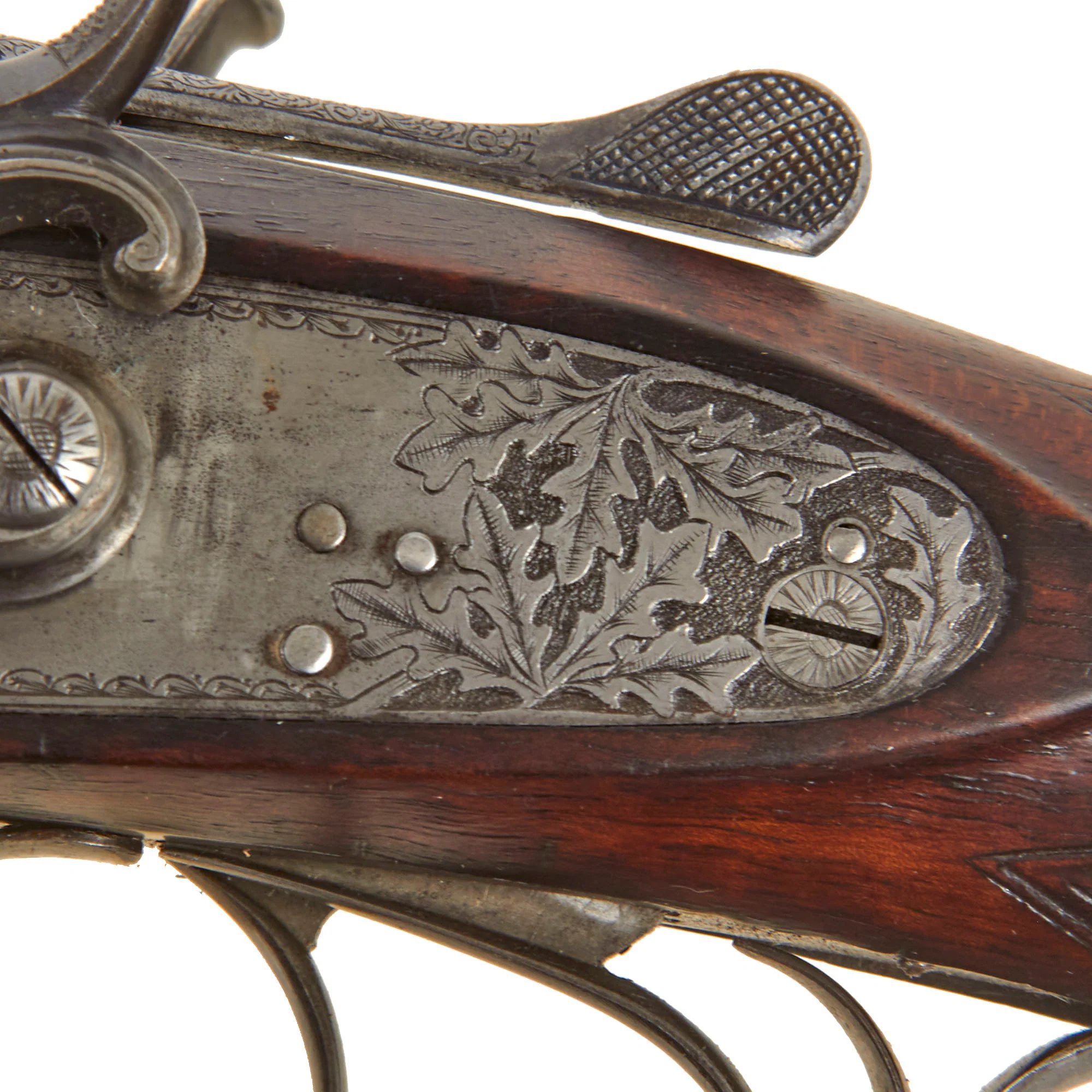 Original British 12 Bore Double Damascus Barrel Hammer Shotgun by W. & C. Scott & Son with Figured Walnut Stock Serial 47072 - Circa 1890 — image 5