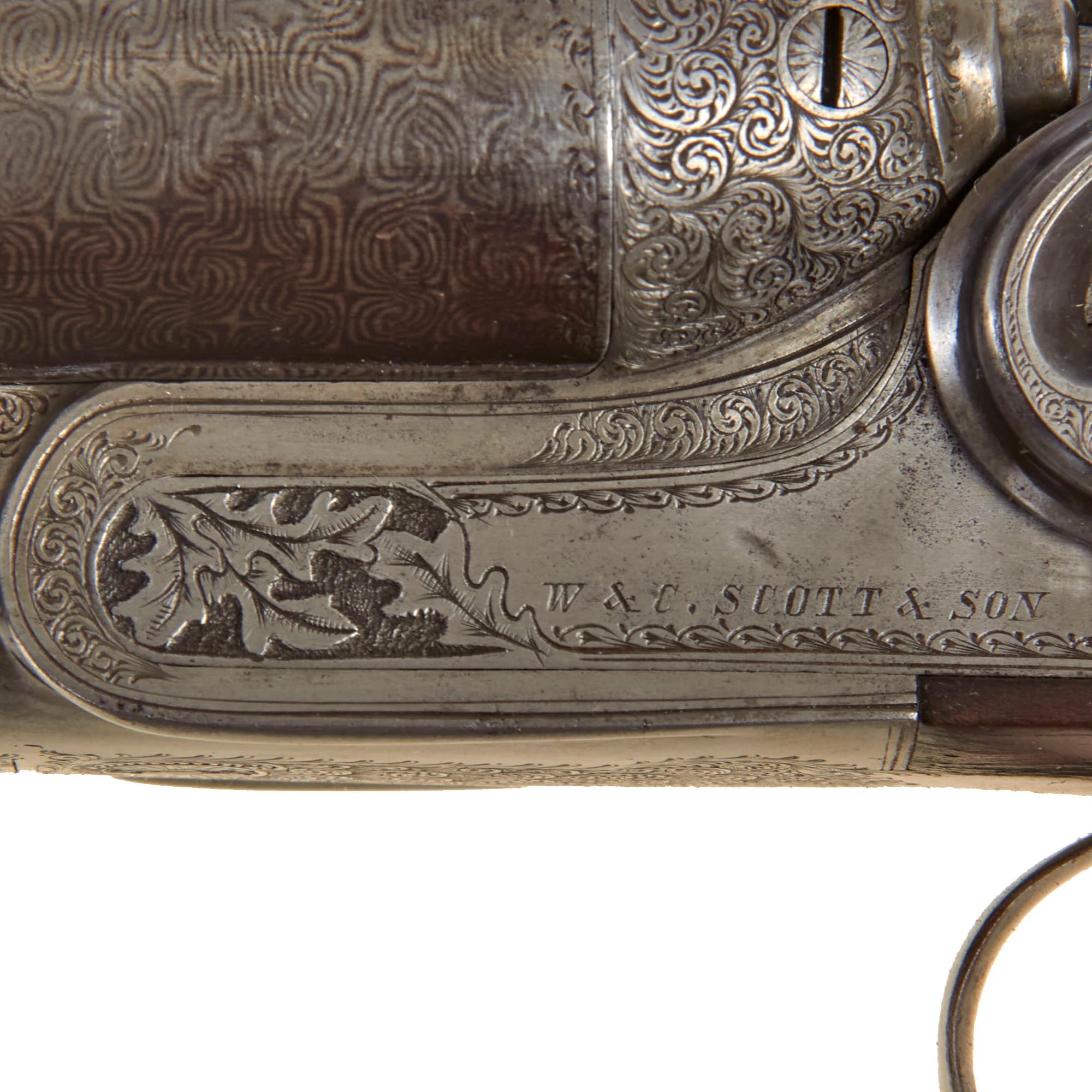Original British 12 Bore Double Damascus Barrel Hammer Shotgun by W. & C. Scott & Son with Figured Walnut Stock Serial 47072 - Circa 1890 — image 6