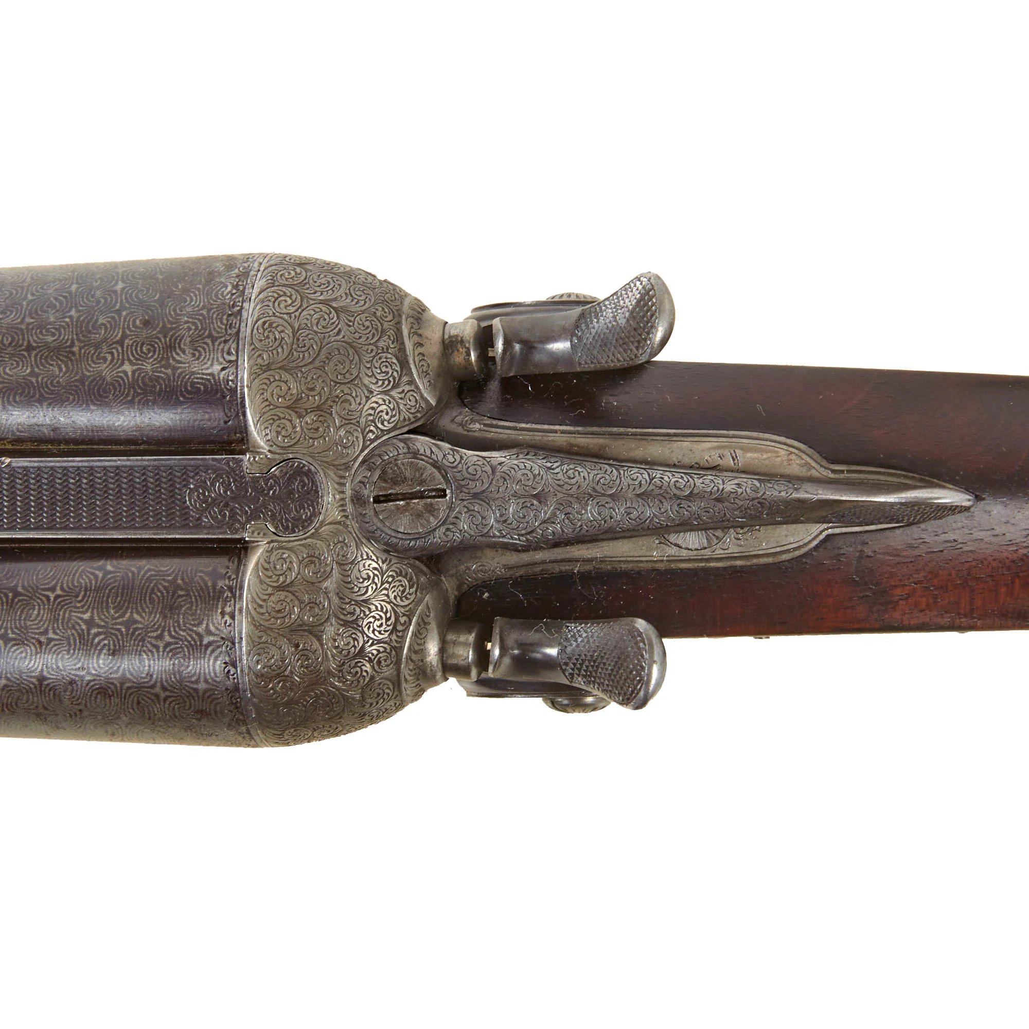 Original British 12 Bore Double Damascus Barrel Hammer Shotgun by W. & C. Scott & Son with Figured Walnut Stock Serial 47072 - Circa 1890 — image 8