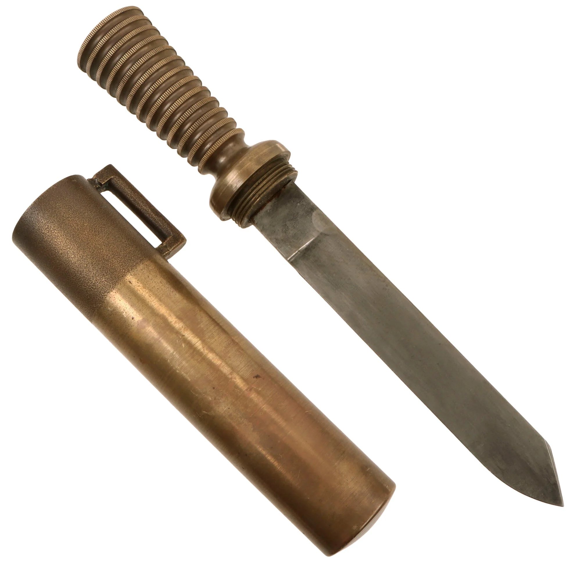 Original German WWII Kriegsmarine Navy Diver's Knife with Great KM Proof Stamps & Scabbard — image 2