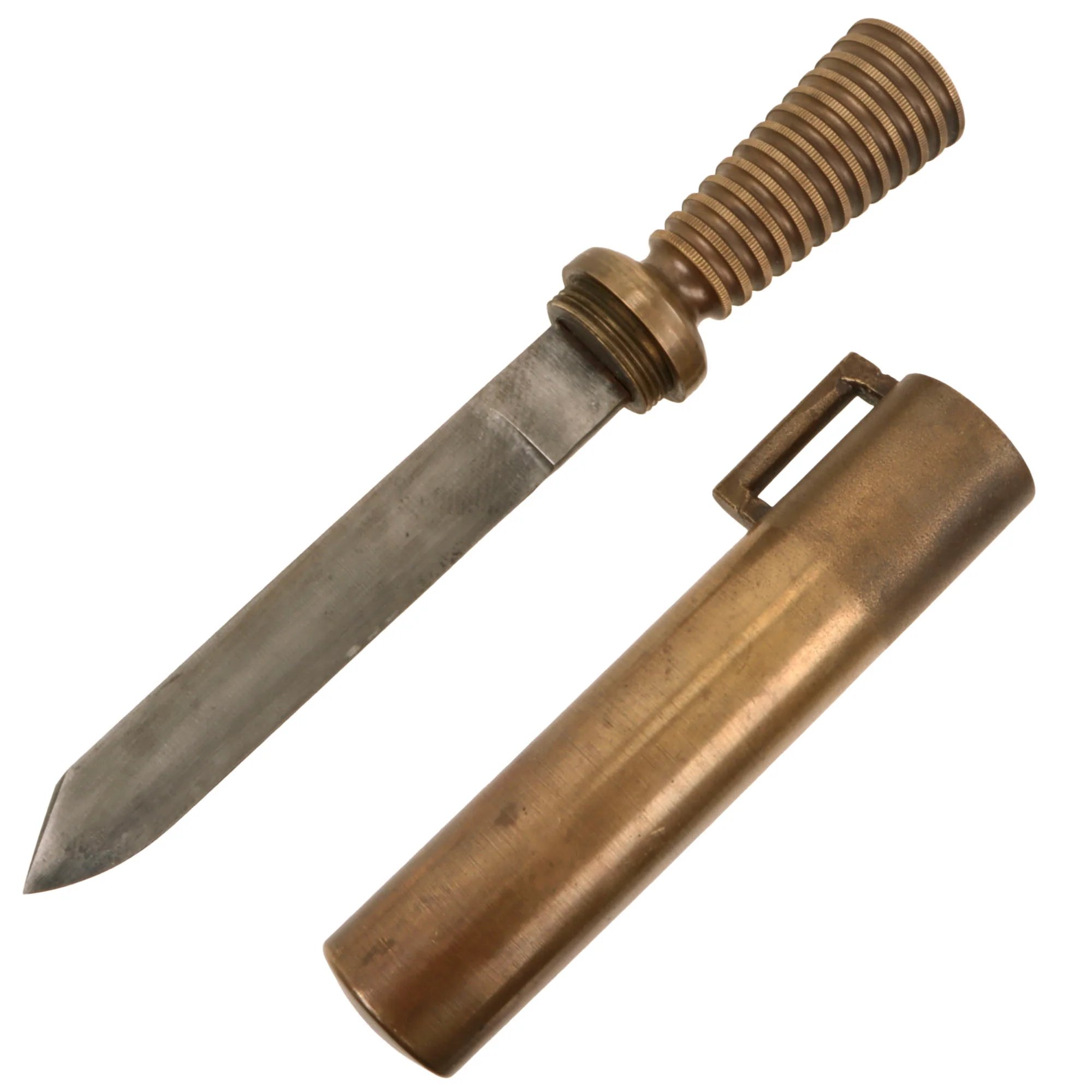 Original German WWII Kriegsmarine Navy Diver's Knife with Great KM Proof Stamps & Scabbard — image 3