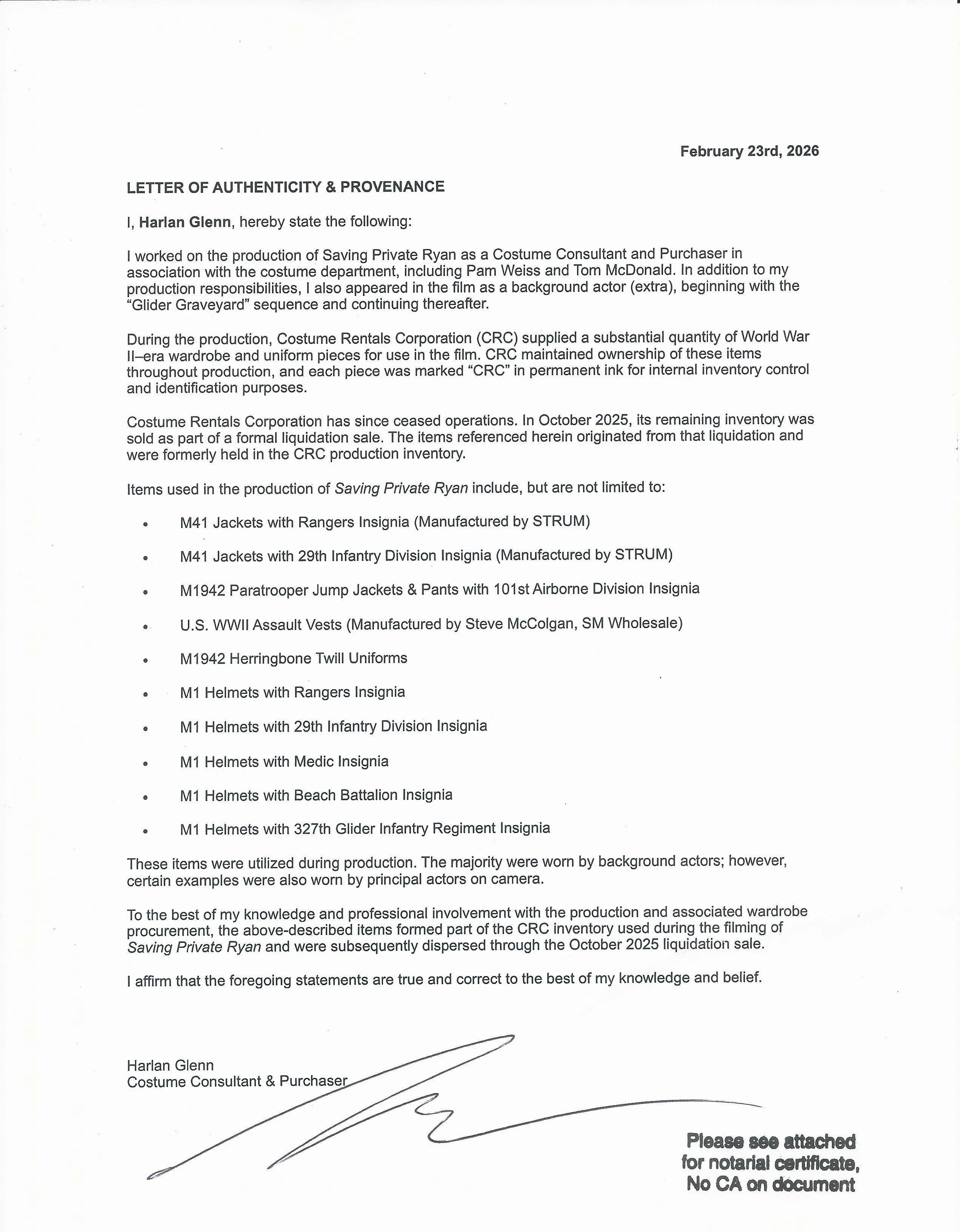 Original Saving Private Ryan U.S. WWII Rangers Assault Vest Costume Piece Marked CRC with Copy of Notarized Letter of Authenticity — image 4