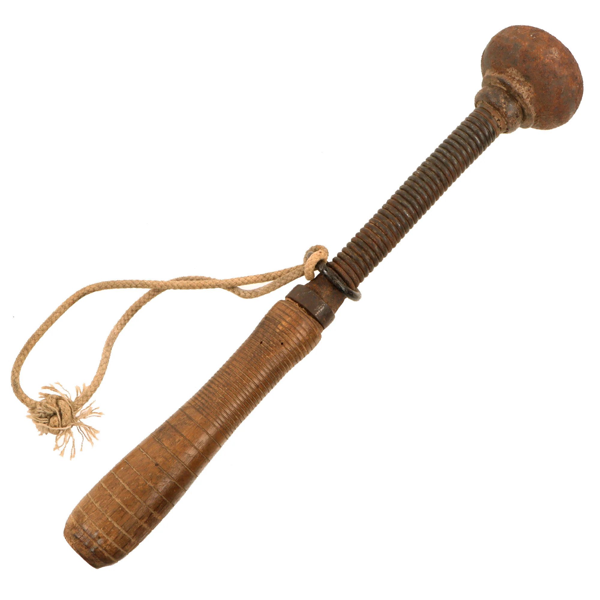 Original Austrian WWI Spring Handle Cast Iron Knob-Headed Trench Raiding Mace with Lanyard Ring - Featured in 'At Arms Length: Trench Clubs & Knives' Volume I by David F. Machnicki — image 2