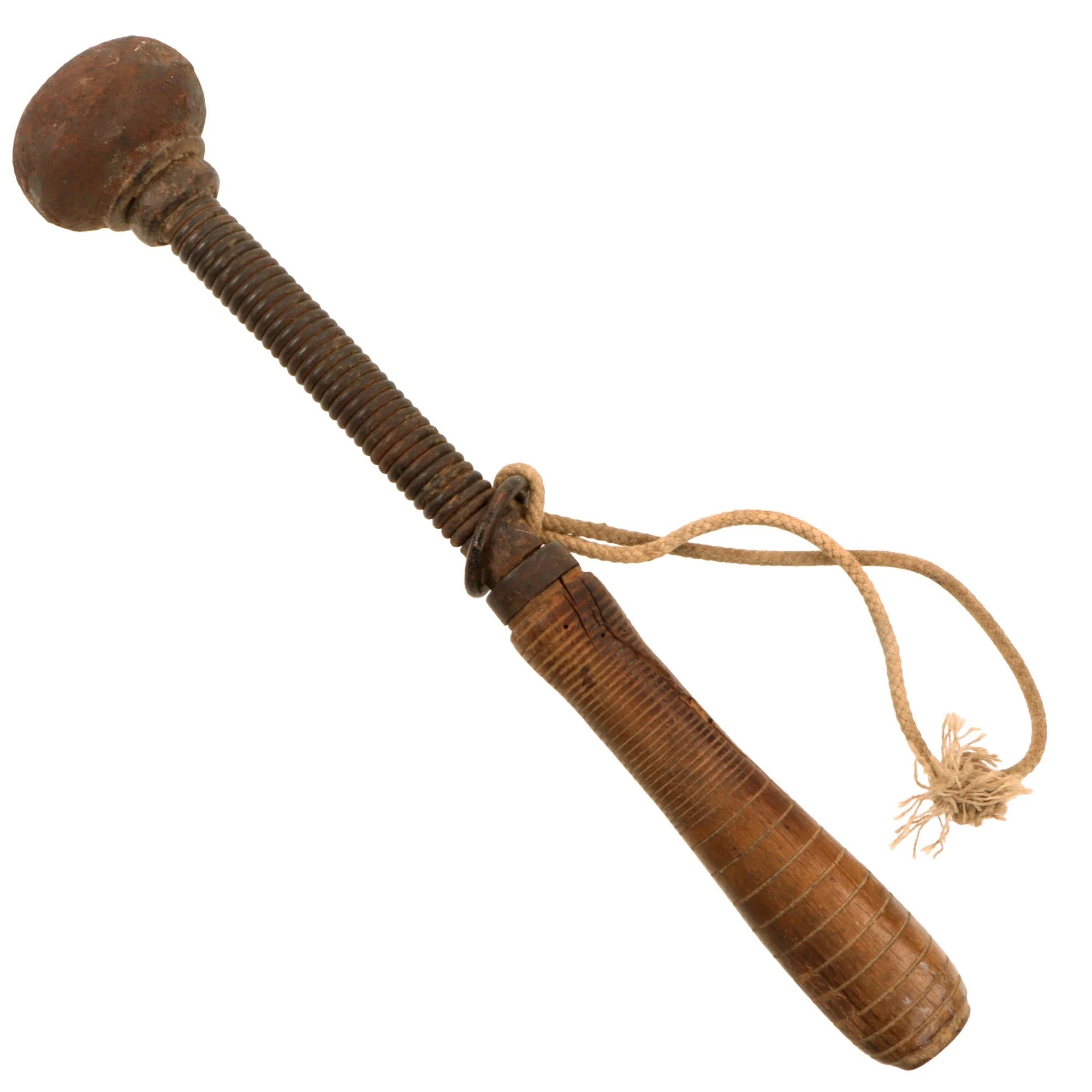 Original Austrian WWI Spring Handle Cast Iron Knob-Headed Trench Raiding Mace with Lanyard Ring - Featured in 'At Arms Length: Trench Clubs & Knives' Volume I by David F. Machnicki — image 3