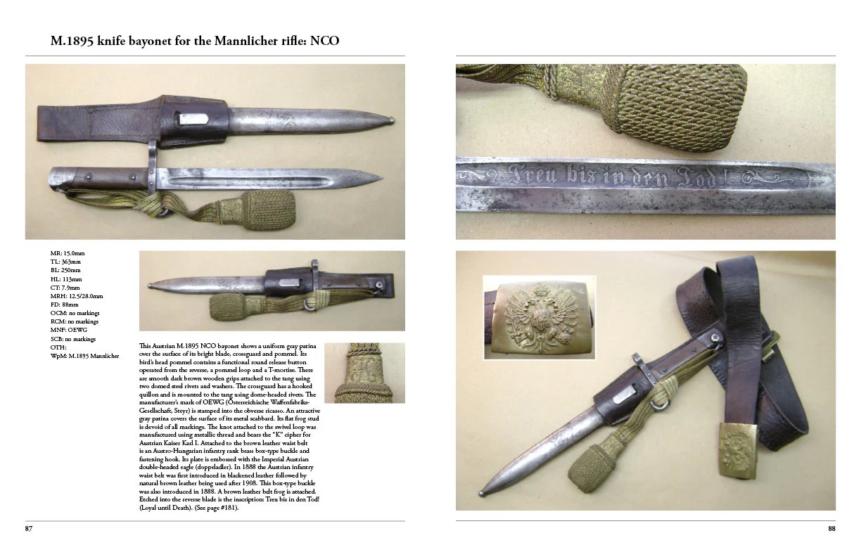 Original Austrian WWI Mannlicher M1895 NCO Bayonet by ŒWG Steyr with Hook Quillon, 'Loyal Until Death' Etched Blade & Troddle Knot - Featured in To The Hilt The Austrian Bayonet by David F. Machnicki — image 16