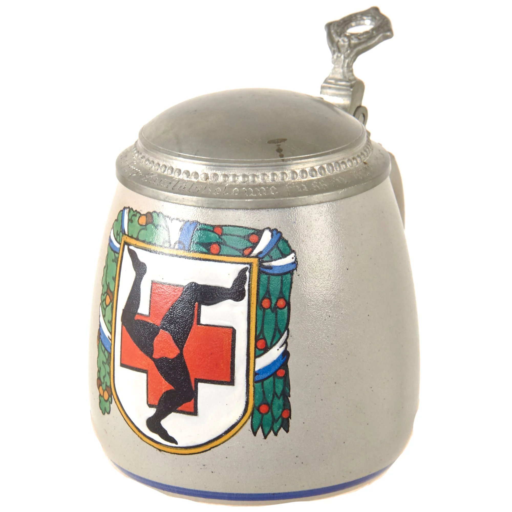 Original German Pre-WWII Reichswehr Wedding Celebration Lidded Beer Stein with Bavarian Füssen Medical Detachment Insignia & Medic Dedication on Lid - Dated 1929 — image 2