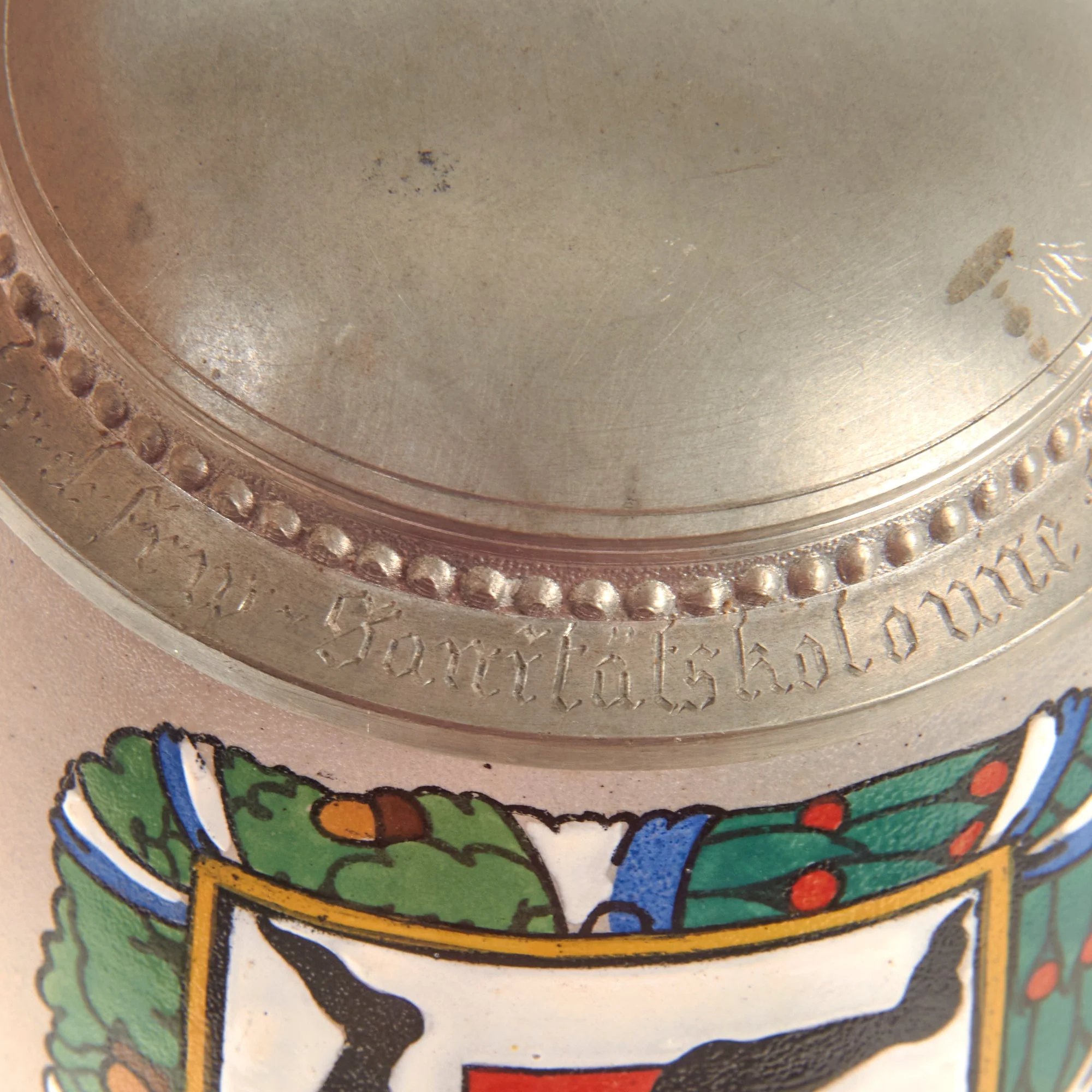 Original German Pre-WWII Reichswehr Wedding Celebration Lidded Beer Stein with Bavarian Füssen Medical Detachment Insignia & Medic Dedication on Lid - Dated 1929 — image 9