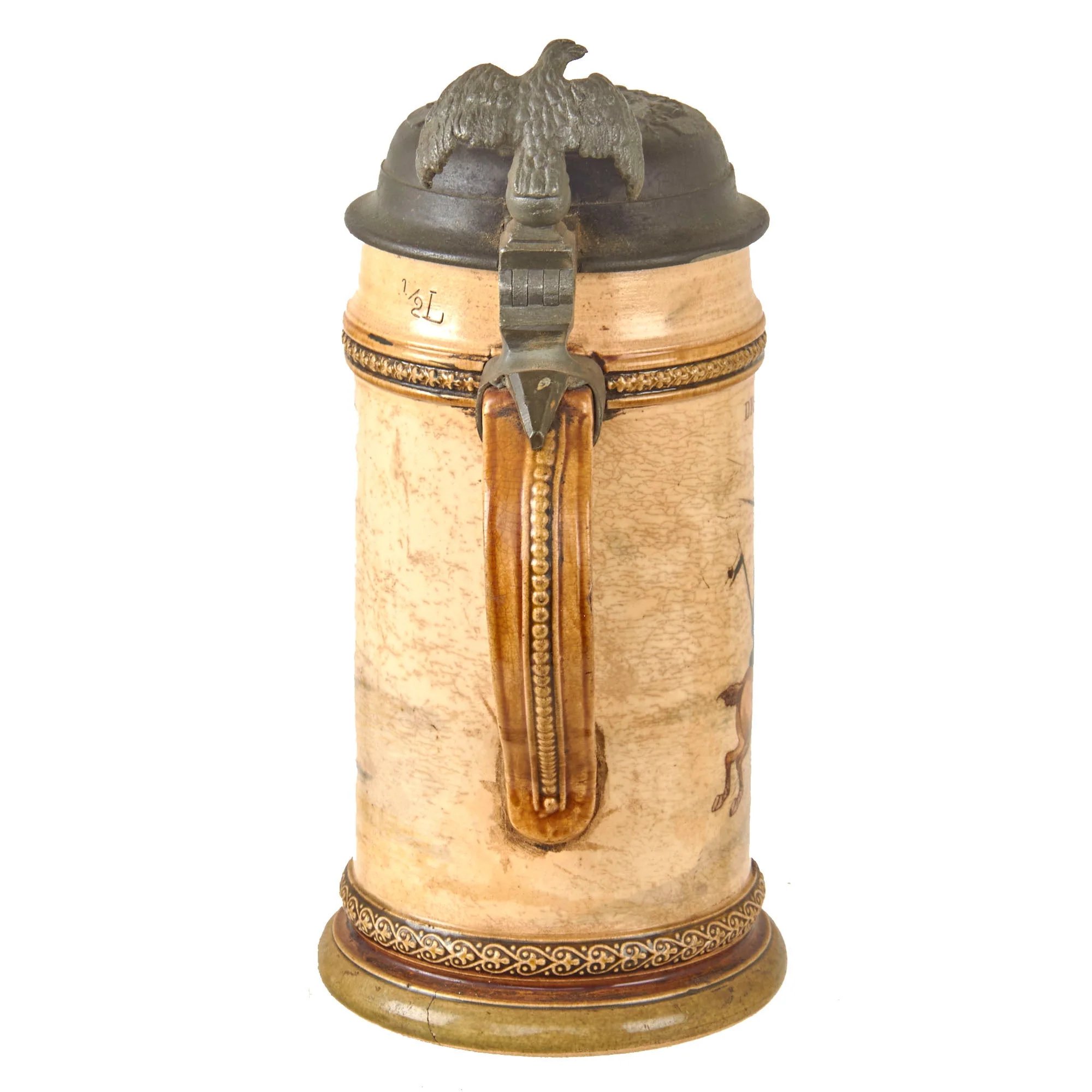 Original Imperial German Pre-WWI Saxony Dragoner-Regiment „König Albert von Sachsen' (Ostpreußisches) Nr. 10 Lidded Beer Stein by Niettlach - Dated 1895 — image 14