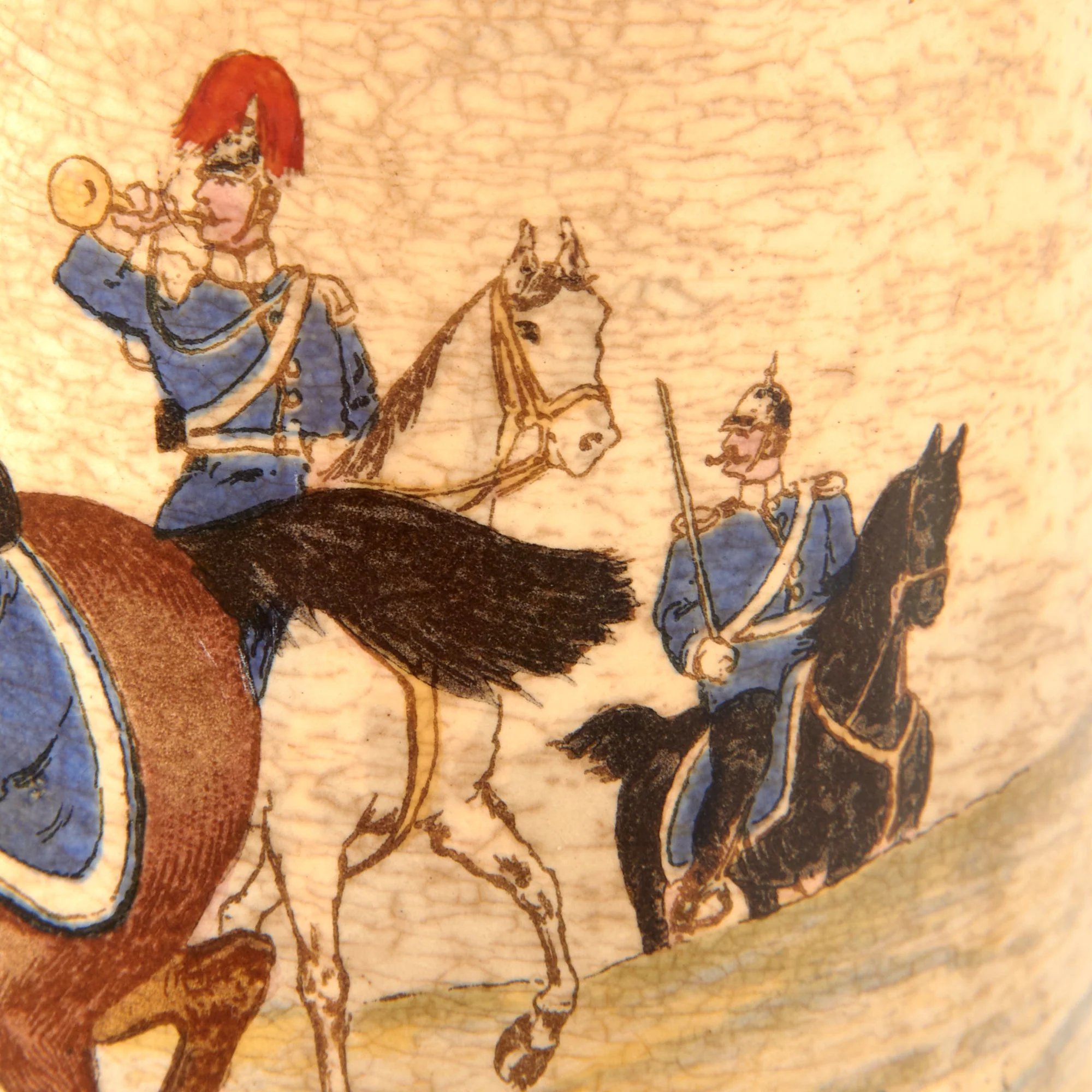 Original Imperial German Pre-WWI Saxony Dragoner-Regiment „König Albert von Sachsen' (Ostpreußisches) Nr. 10 Lidded Beer Stein by Niettlach - Dated 1895 — image 6