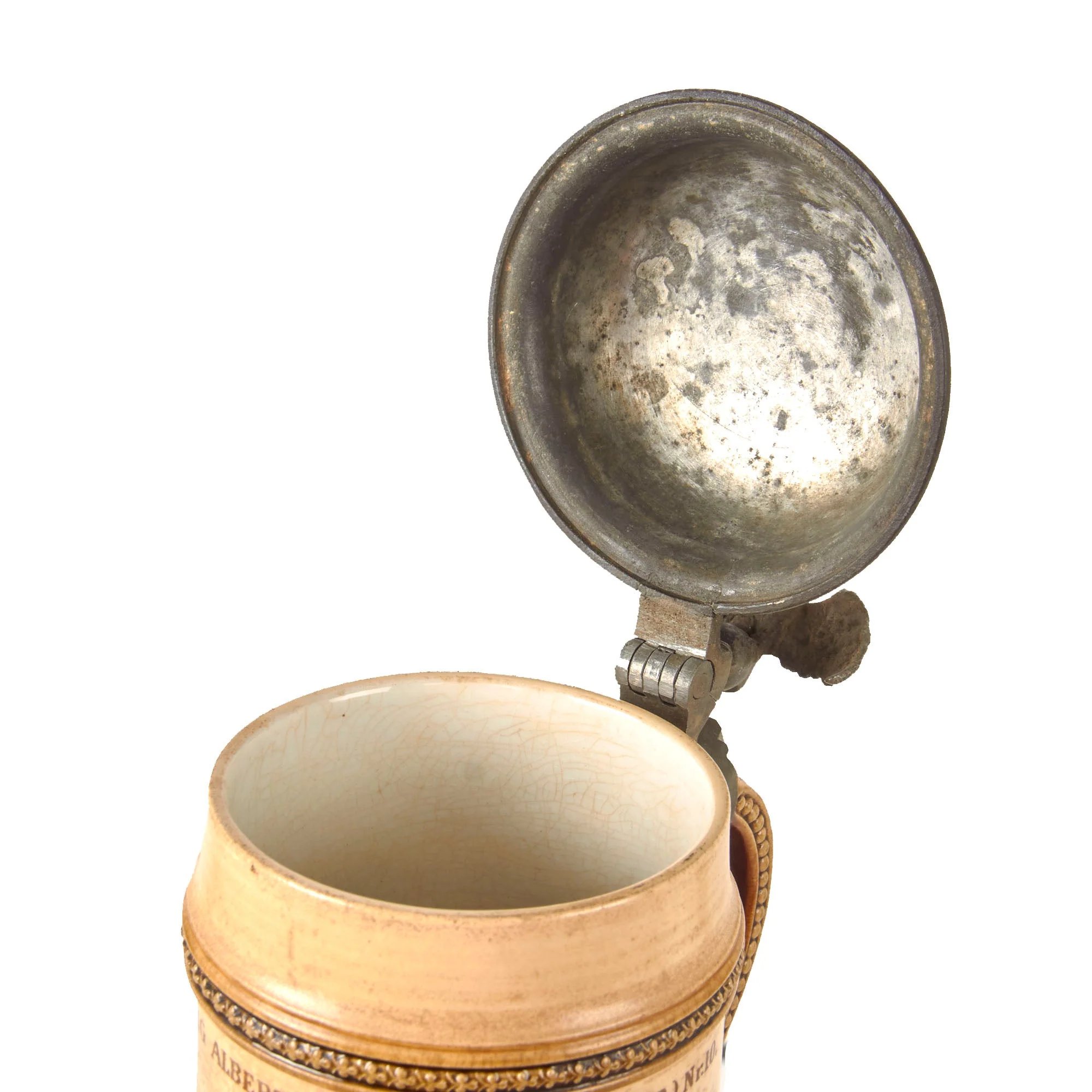 Original Imperial German Pre-WWI Saxony Dragoner-Regiment „König Albert von Sachsen' (Ostpreußisches) Nr. 10 Lidded Beer Stein by Niettlach - Dated 1895 — image 9