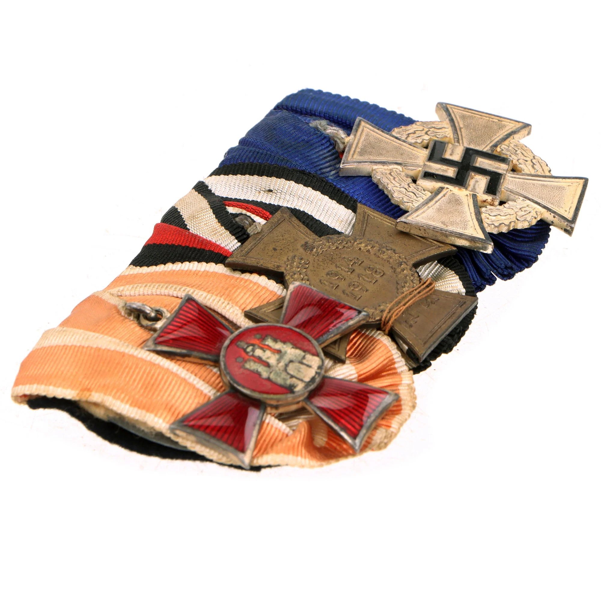 Original German WWI - WWII Medal Bar with City of Hamburg Hanseatic Cross, Hindenburg Cross & 40 Year Civil Service Medal - 3 Awards — image 8