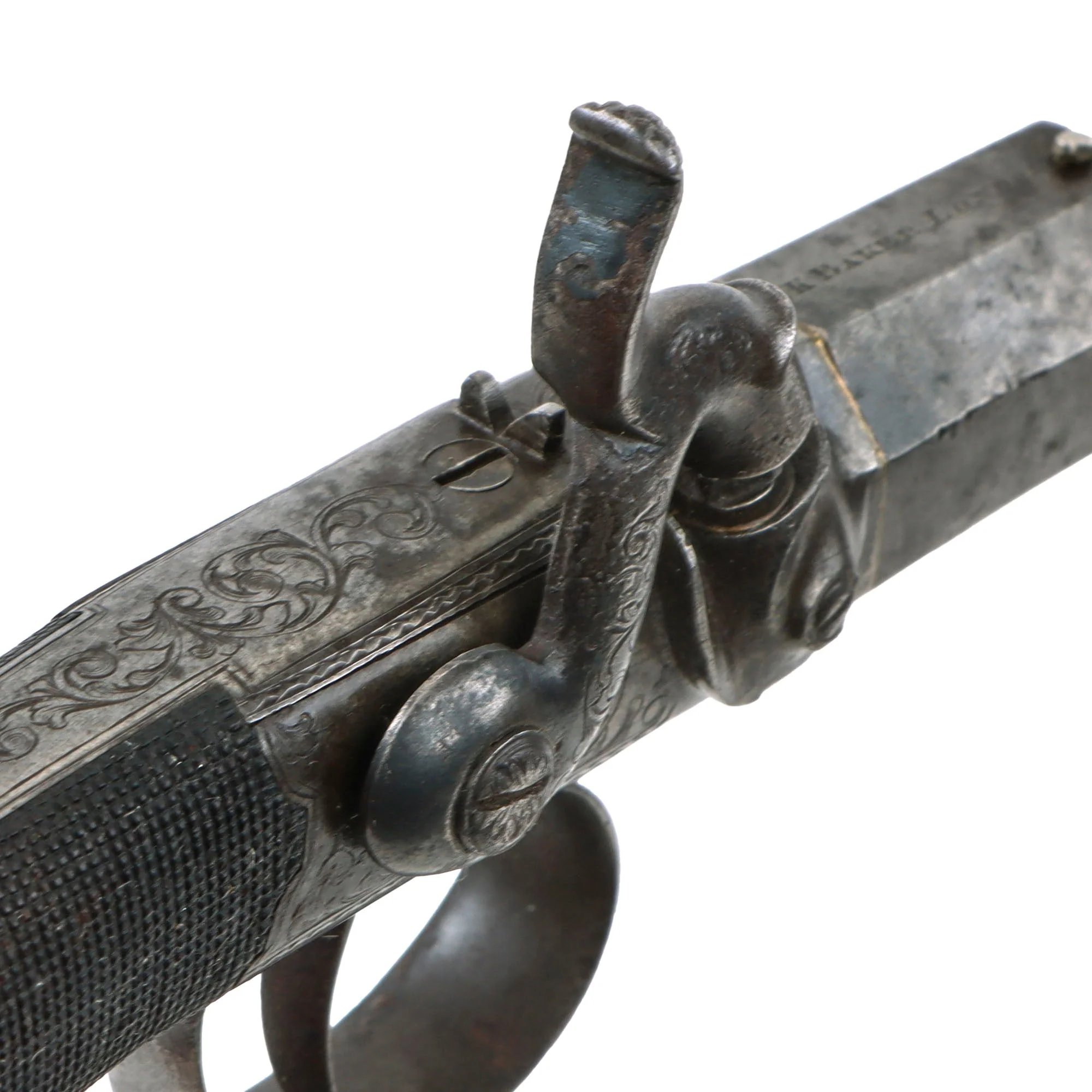 Original Victorian Era British Single Shot Side Hammer Percussion 'Belly Buster' Vest Pistol by Thomas K. Baker of London - circa 1840 — image 12