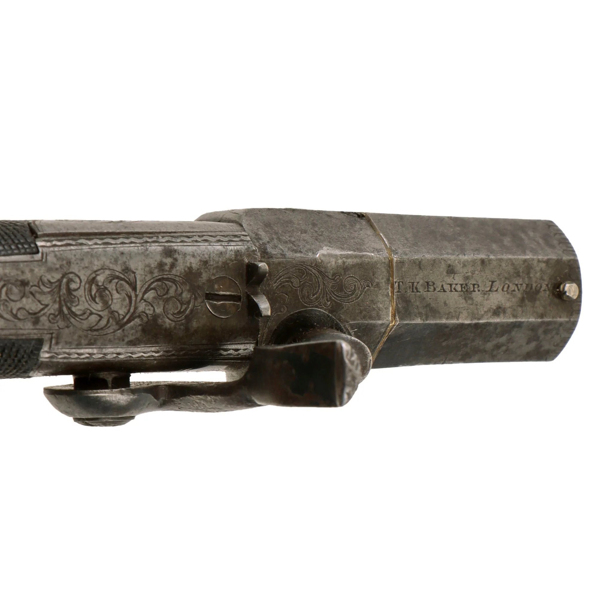 Original Victorian Era British Single Shot Side Hammer Percussion 'Belly Buster' Vest Pistol by Thomas K. Baker of London - circa 1840 — image 4