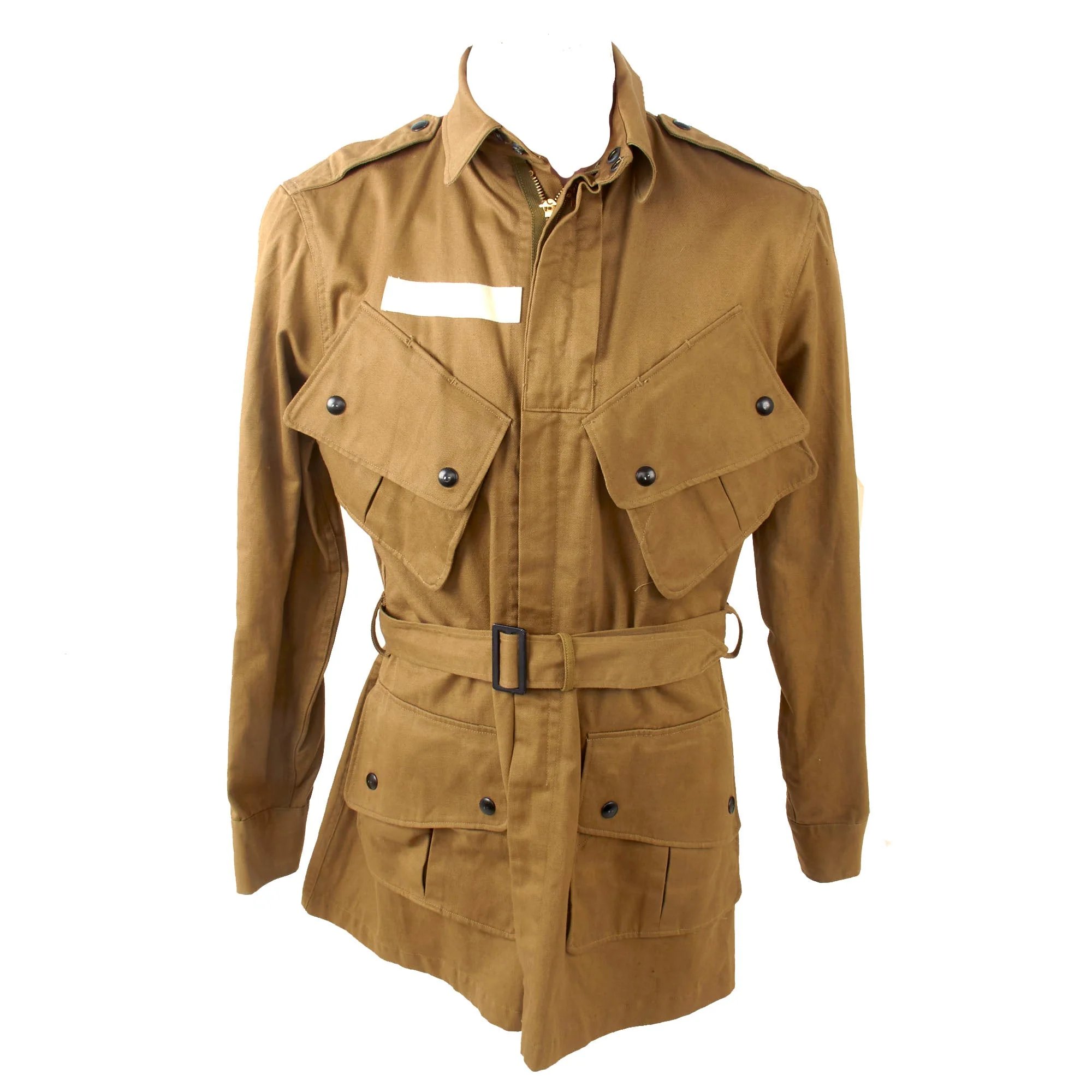 Original U.S. WWII Airborne M1942 Paratrooper Jump Jacket without Reinforcements with Quartermaster Contract Tag & Original Belt - Excellent — image 2