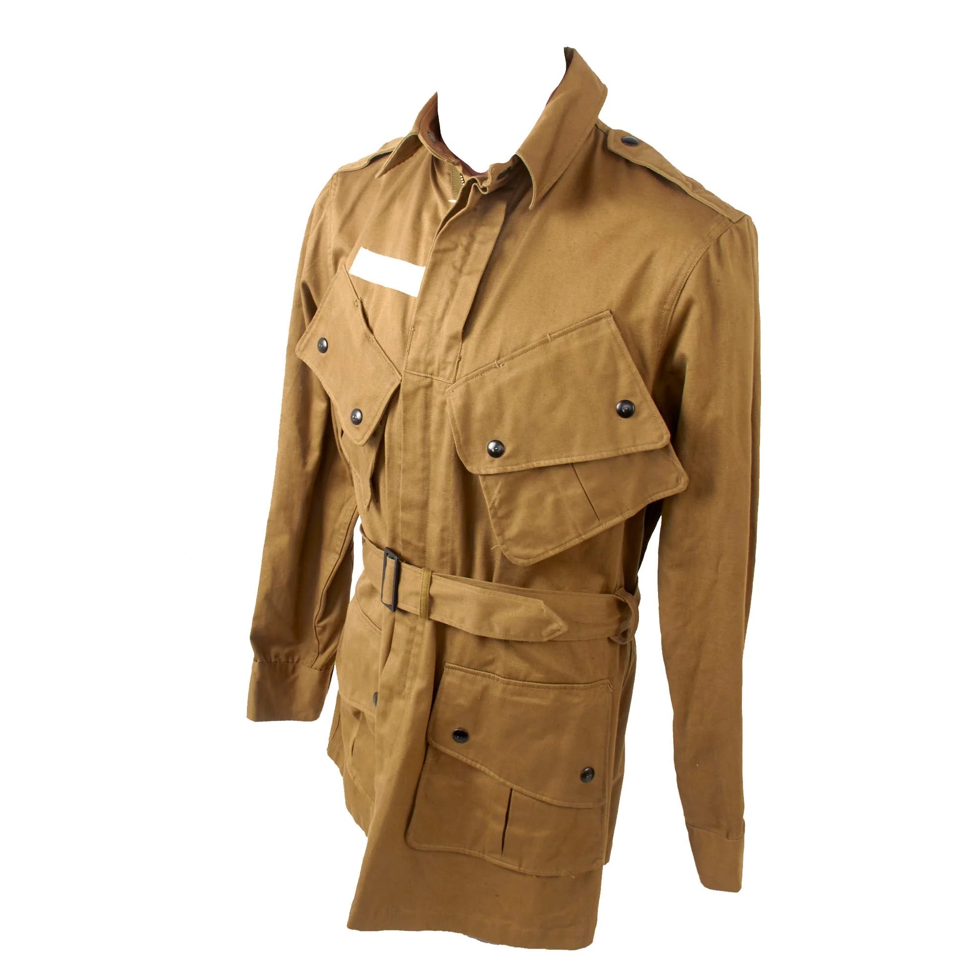 Original U.S. WWII Airborne M1942 Paratrooper Jump Jacket without Reinforcements with Quartermaster Contract Tag & Original Belt - Excellent — image 3