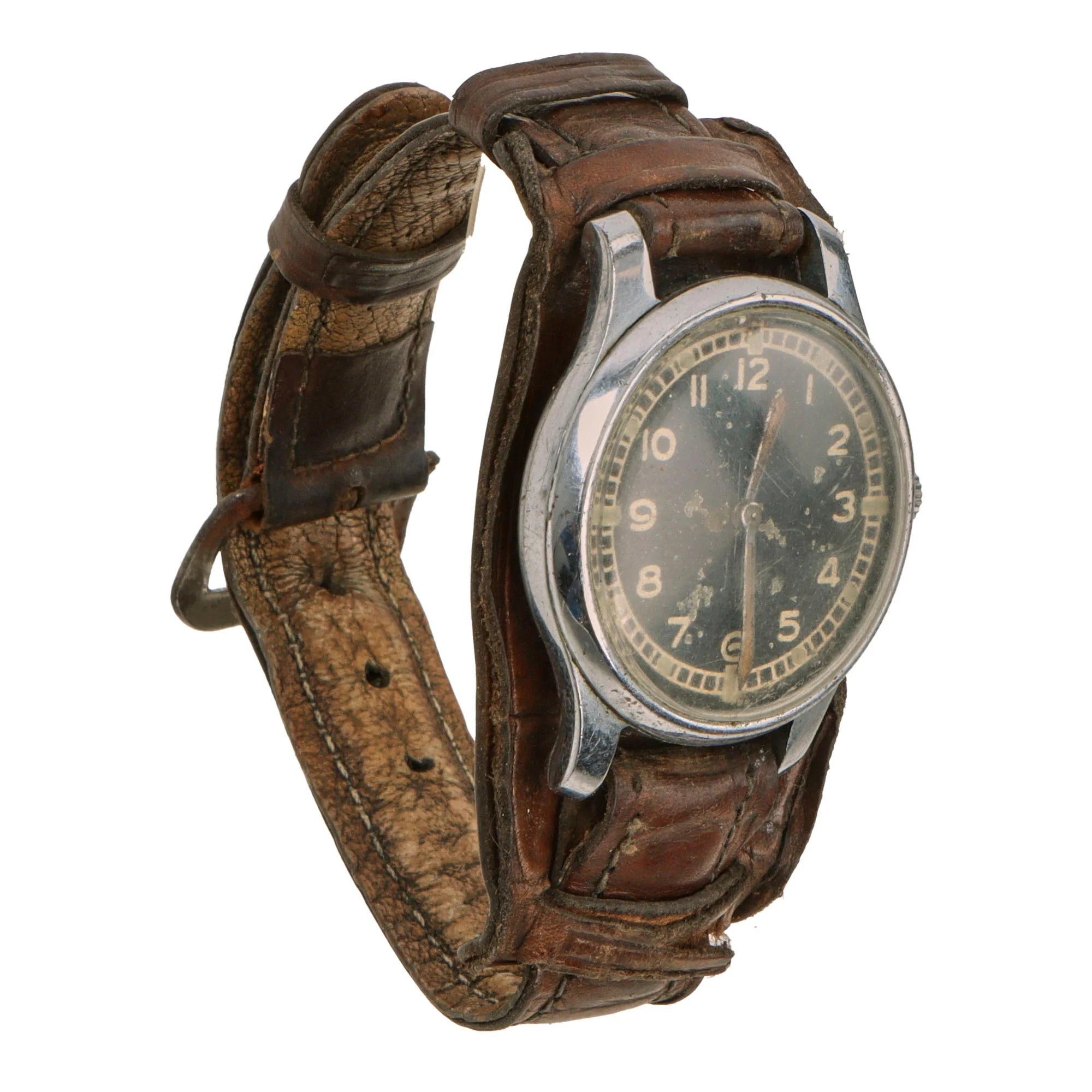 Original German WWII Private Purchase Wrist Watch Marked Boden Edelstahl with Original Brown Leather Band - Functional — image 2