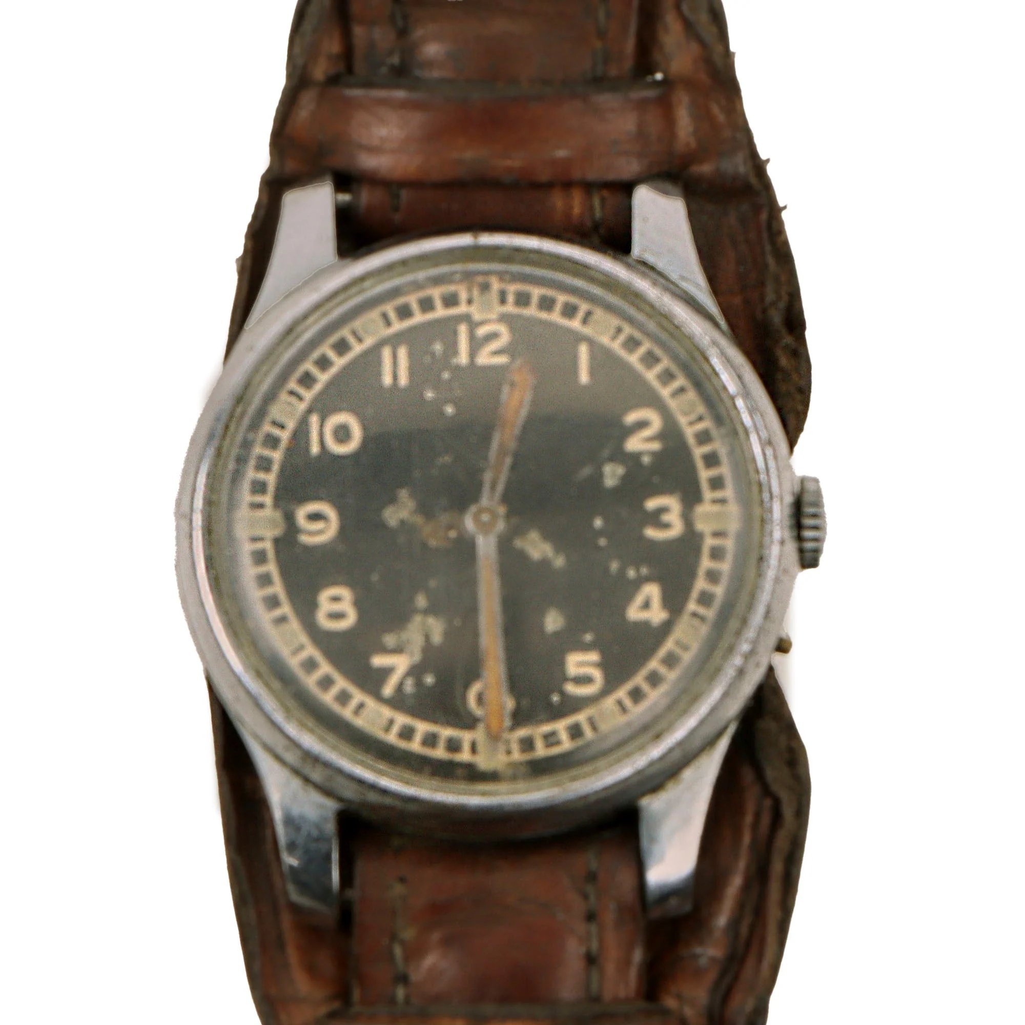 Original German WWII Private Purchase Wrist Watch Marked Boden Edelstahl with Original Brown Leather Band - Functional — image 5