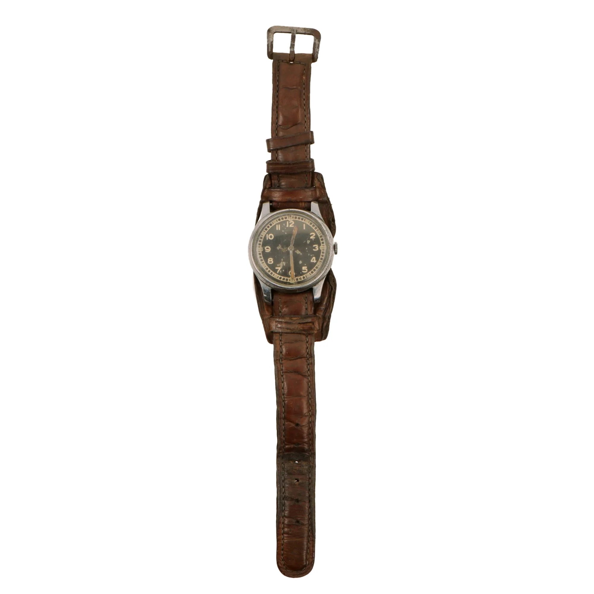 Original German WWII Private Purchase Wrist Watch Marked Boden Edelstahl with Original Brown Leather Band - Functional — image 6