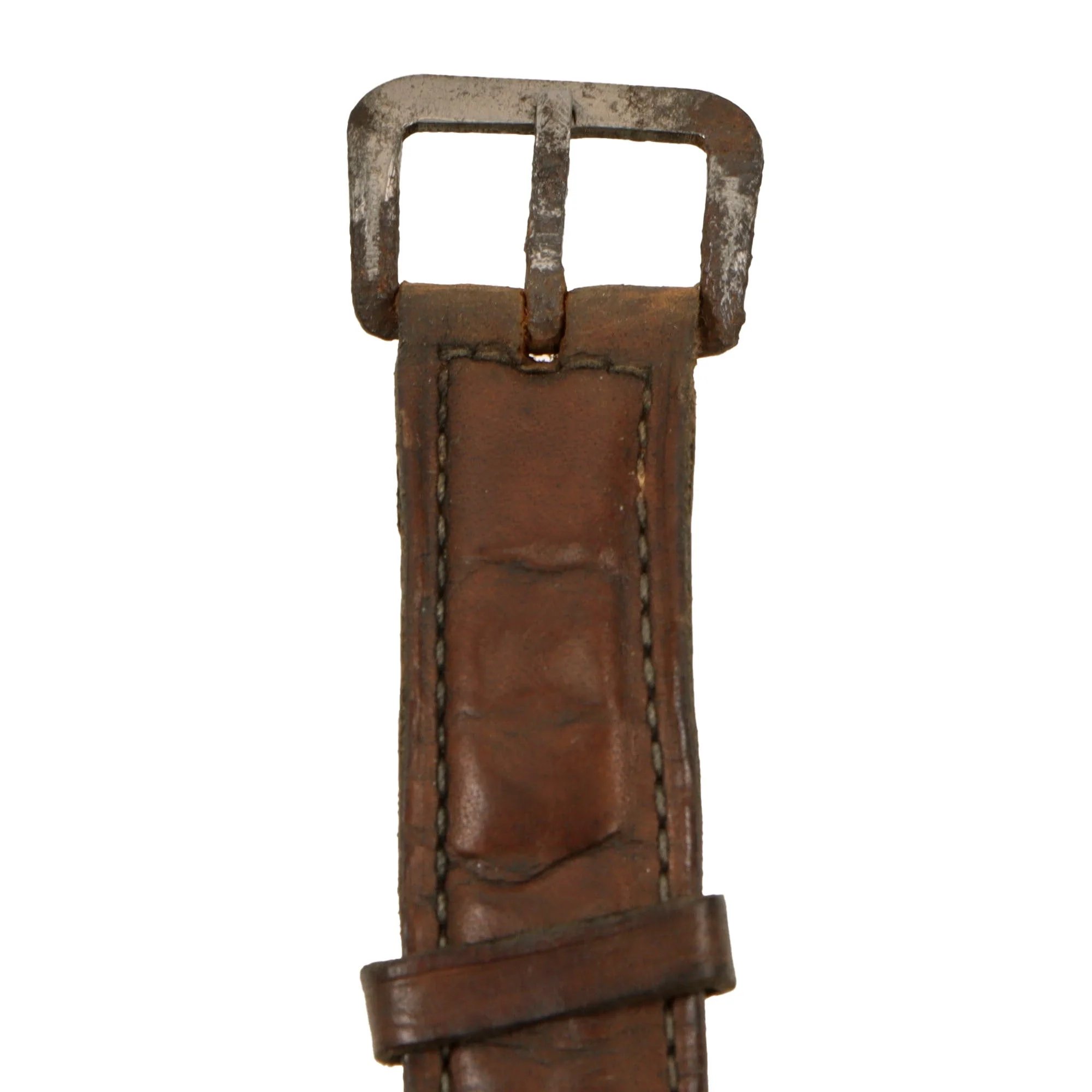 Original German WWII Private Purchase Wrist Watch Marked Boden Edelstahl with Original Brown Leather Band - Functional — image 9