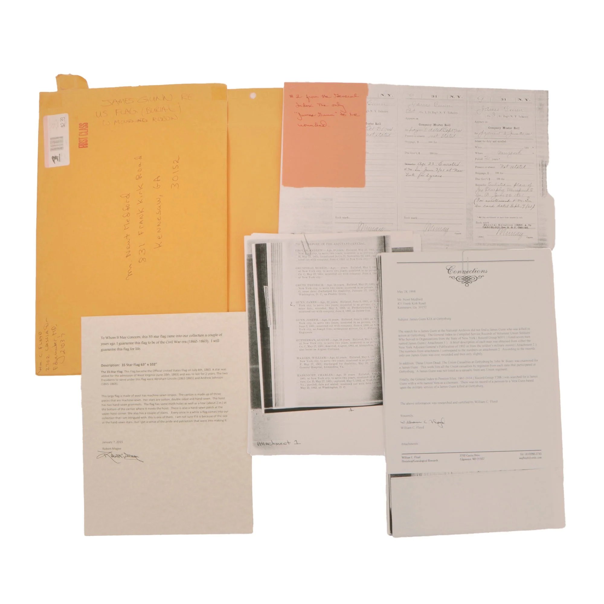 Original U.S. Civil War Incredibly Rare 35-Star (1863-1865) Casket Flag with Widow's Mourning Armband & Name Tag - 63 x 102' — image 2