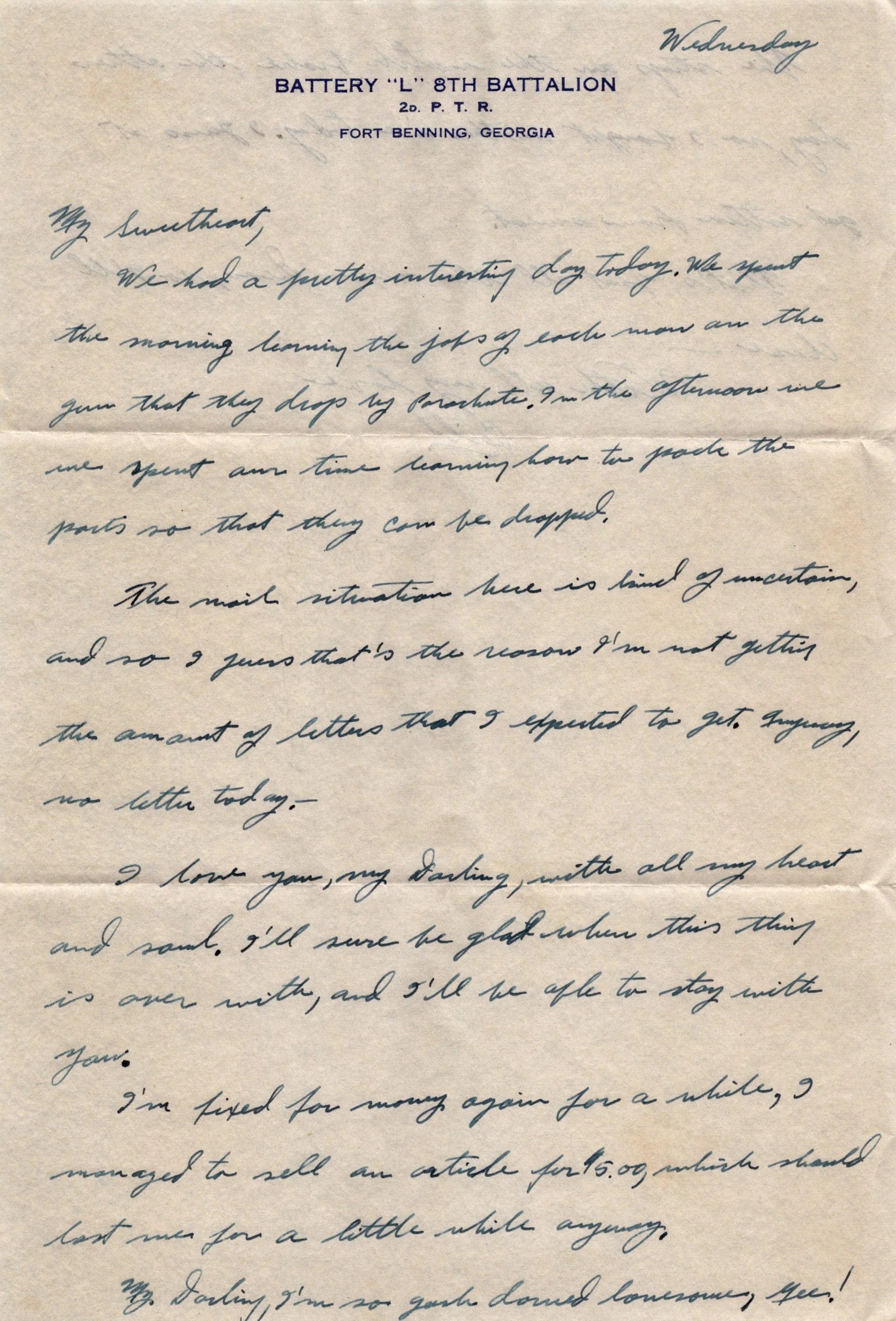 Original U.S. WWII Parachute Training Regiment Letter Lot - Pvt Merlyn Williams, 2th PTR — image 7