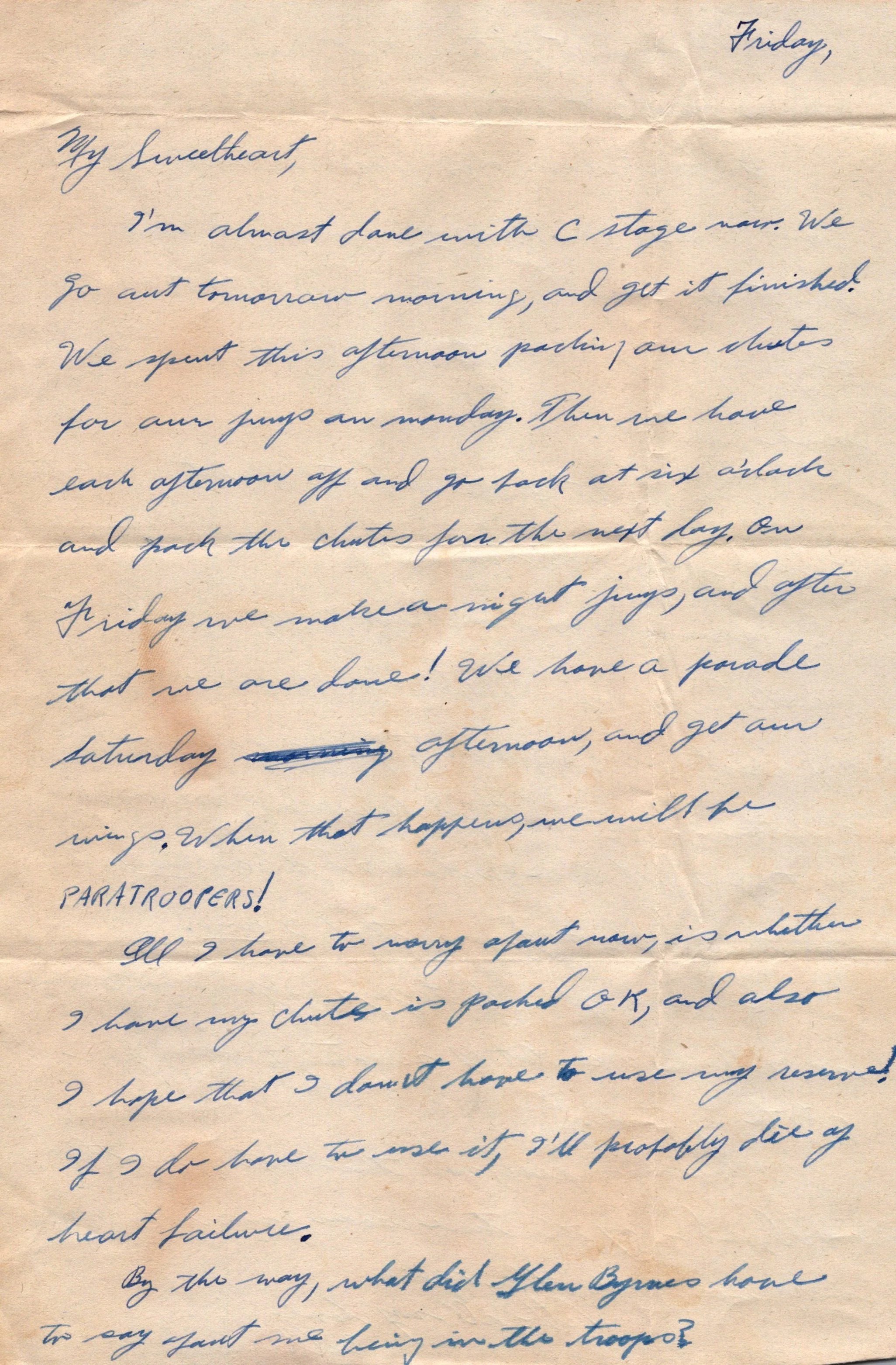 Original U.S. WWII Parachute Training Regiment Letter Lot - Pvt Merlyn Williams, 2th PTR — image 9