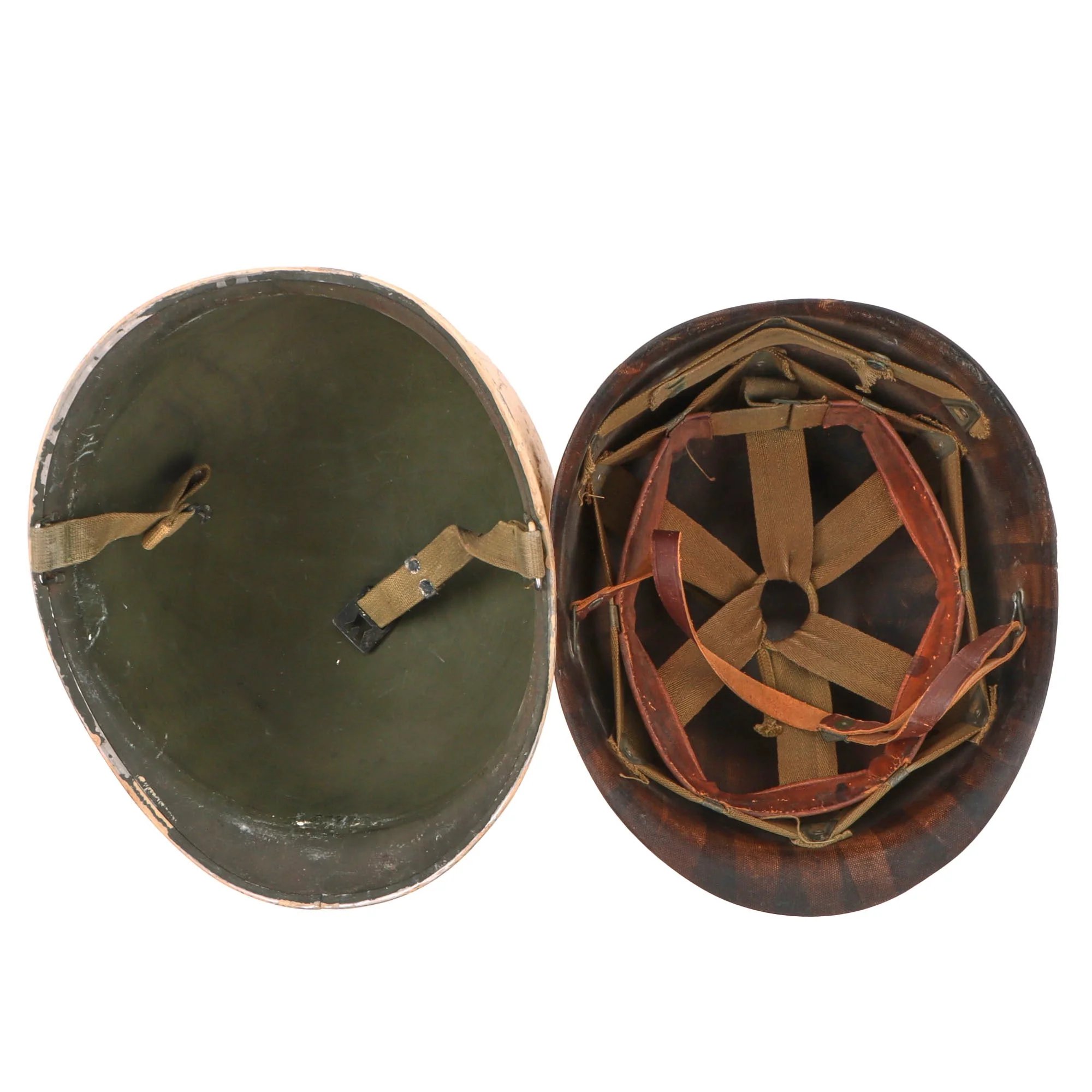 Original U.S. WWII Navy White-Painted Fixed Bale Front Seam McCord M1 Helmet with Matching White-Painted Firestone Liner — image 3