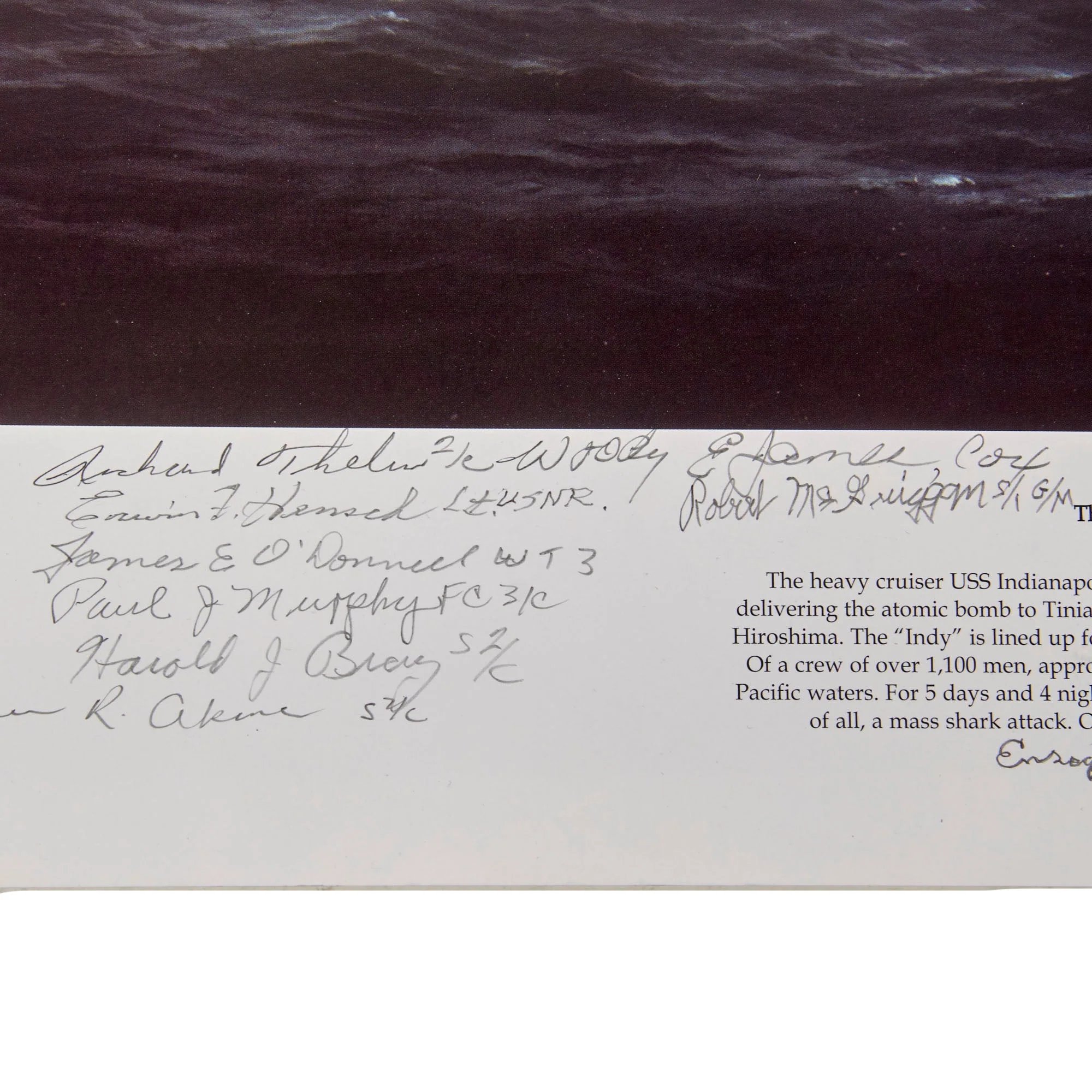 Original Signed Limited Edition Print: 'Fateful Voyage: The U.S.S. Indianapolis, July 30th, 1945' by Marii Chernev Signed by 41 Survivors of the Sinking - 76/500 - 27 x 36' — image 2