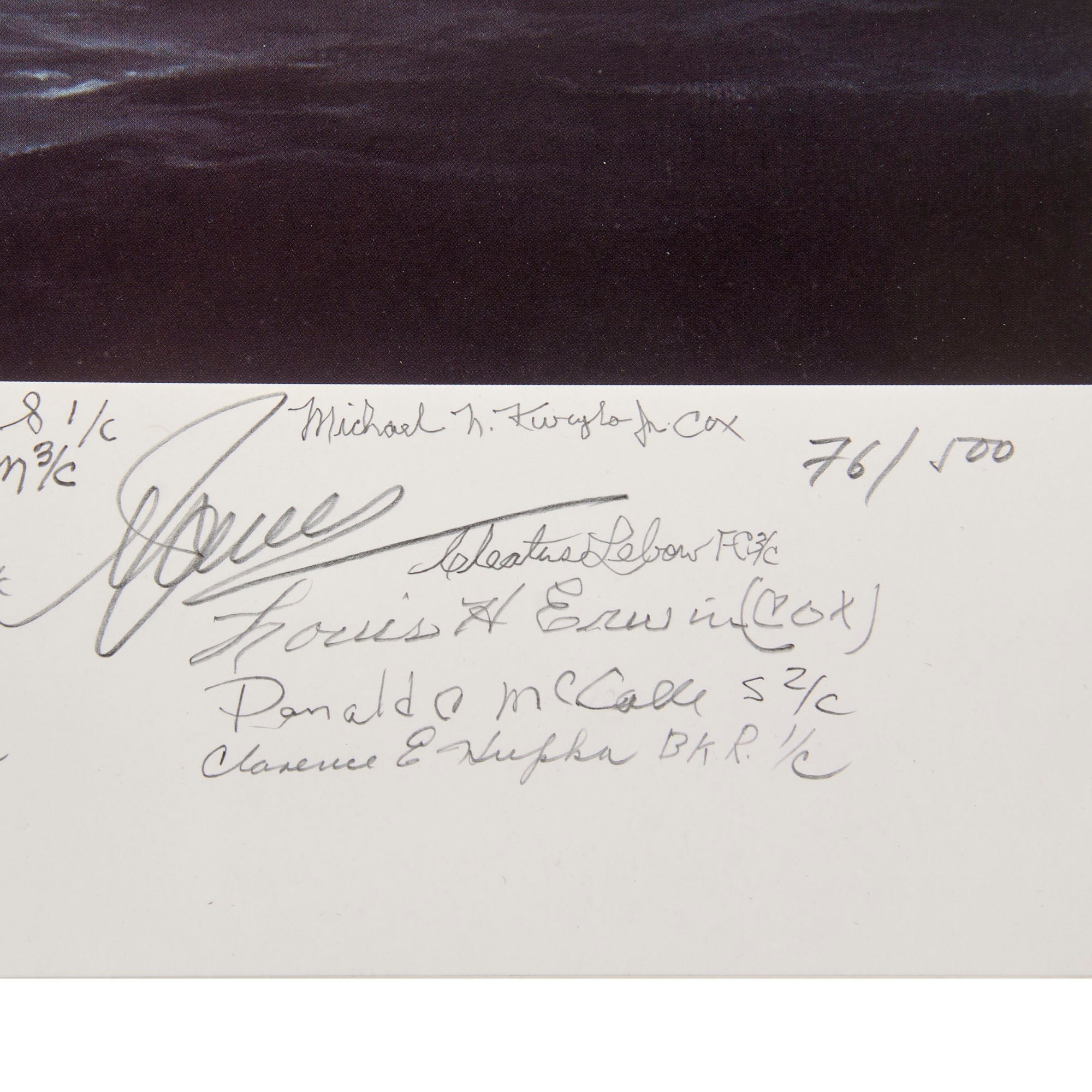 Original Signed Limited Edition Print: 'Fateful Voyage: The U.S.S. Indianapolis, July 30th, 1945' by Marii Chernev Signed by 41 Survivors of the Sinking - 76/500 - 27 x 36' — image 5